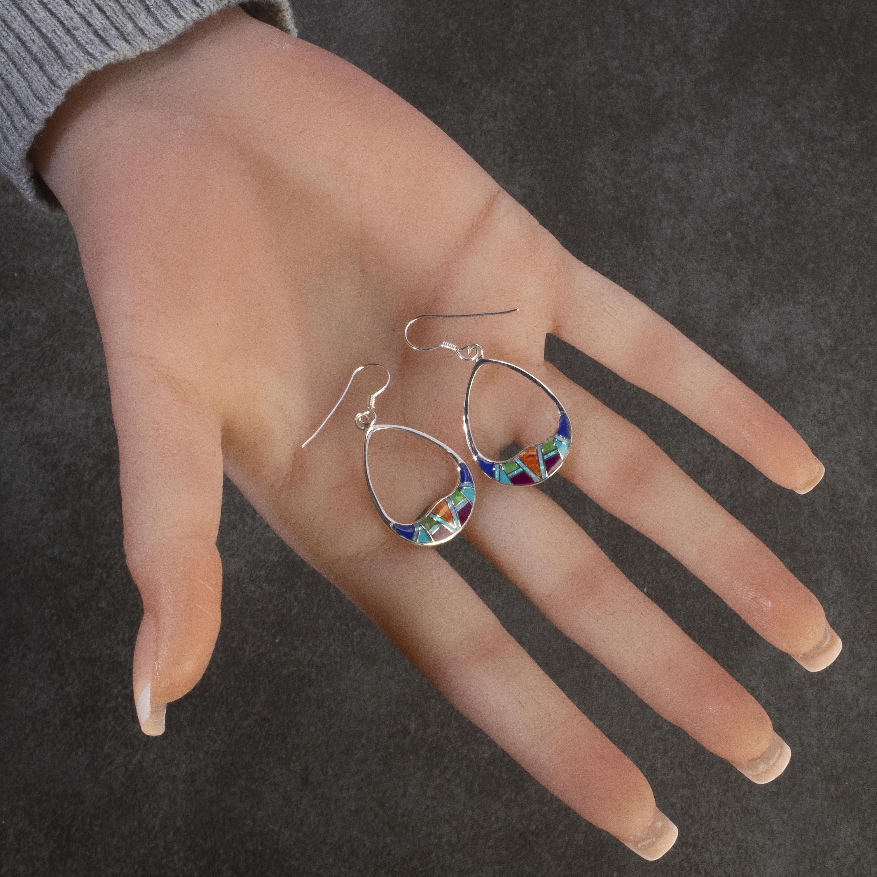 KALIFANO Southwest Silver Jewelry Multi Gemstone Sterling Silver Dangle Earrings with French Hook USA Handmade with Opal Accent NME.2316.MT