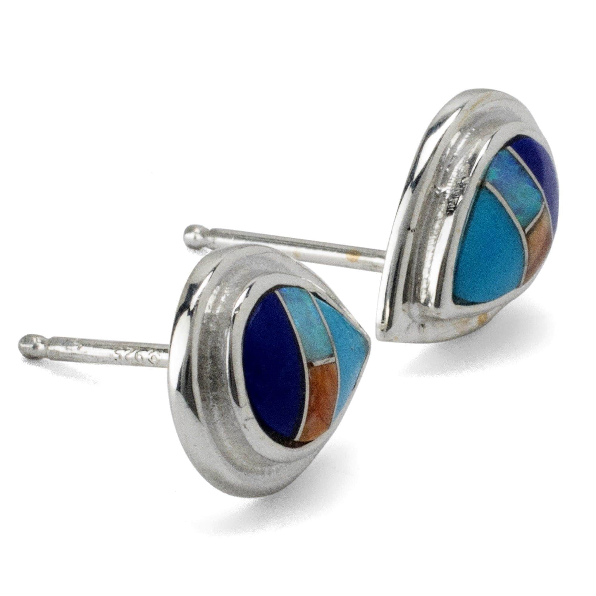 Kalifano Southwest Silver Jewelry Multi Gemstone Teardrop 925 Sterling Silver Earring with Stud Backing USA Handmade with Opal Accent NME.0386.MT