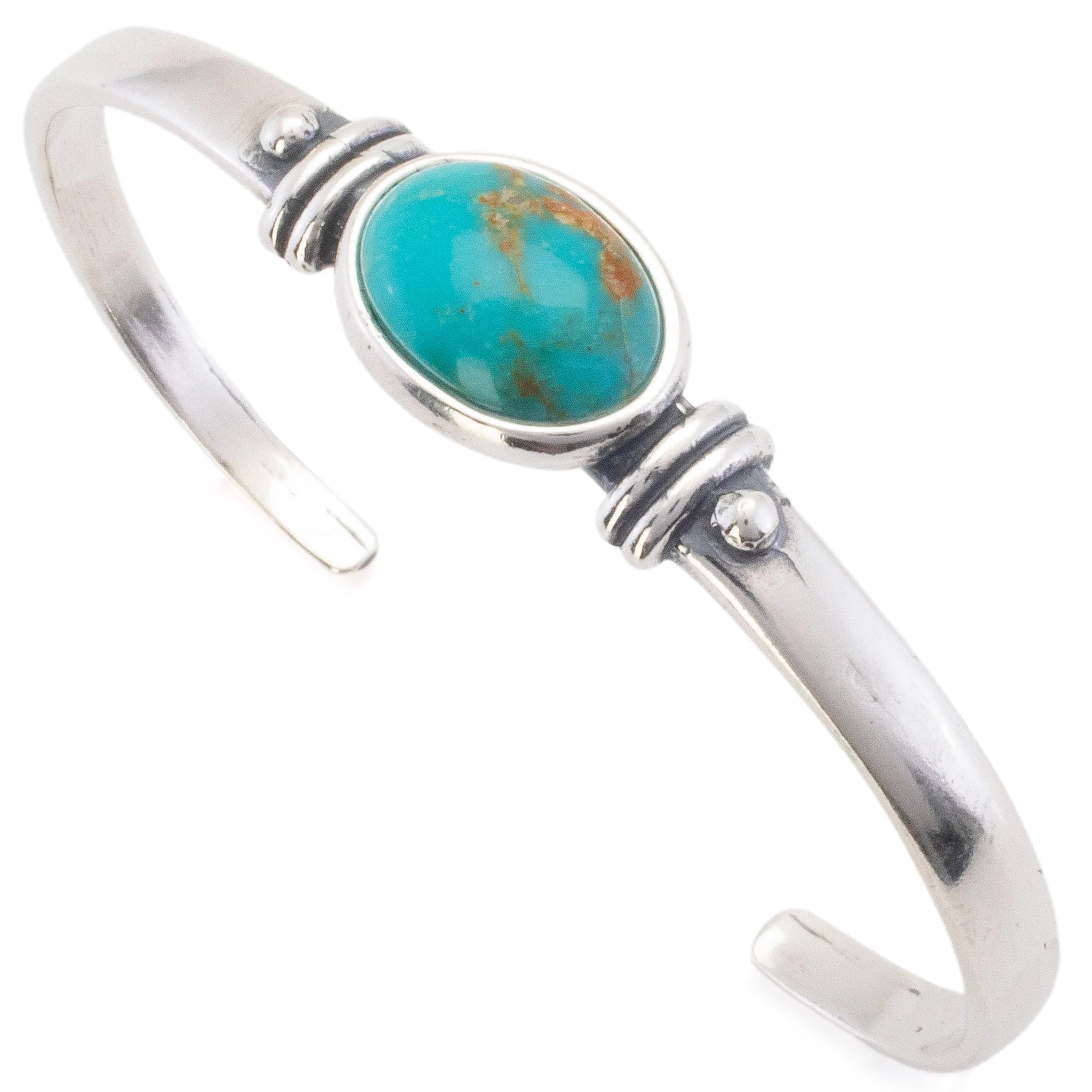 Kalifano Southwest Silver Jewelry Oval Kingman Turquoise USA Handmade 925 Sterling Silver Cuff NMB350.002