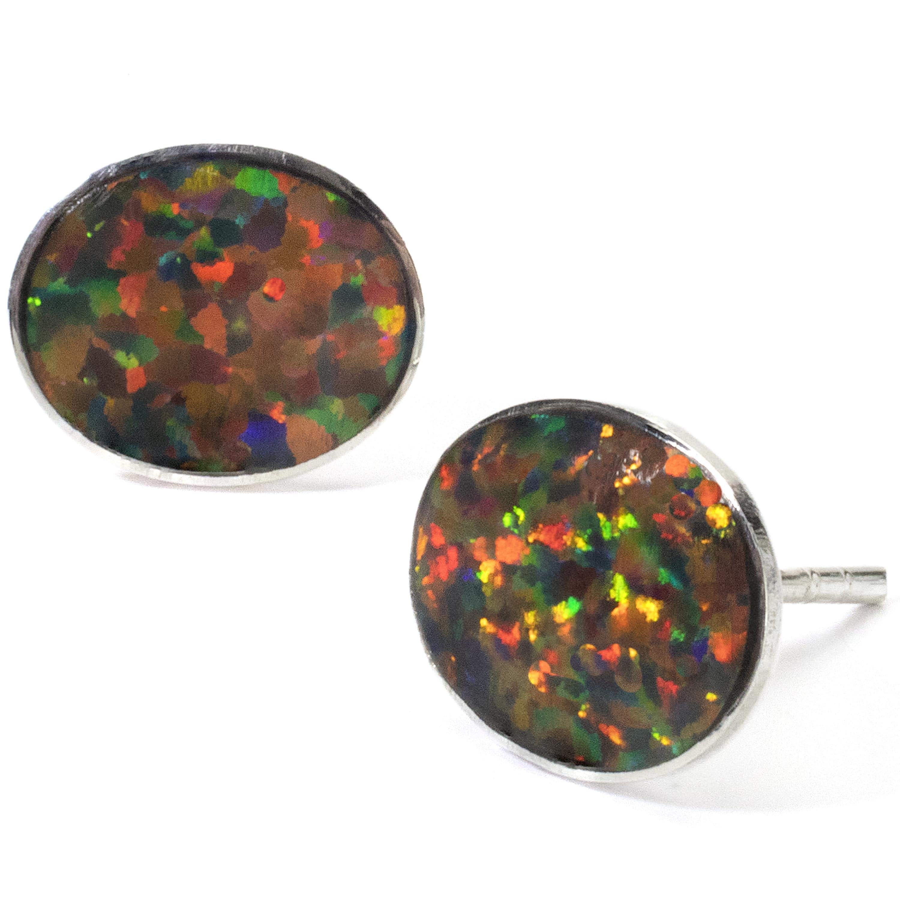 Kalifano Southwest Silver Jewelry Rainbow Opal Oval Earrings Handmade with Sterling Silver NME.0026.RO