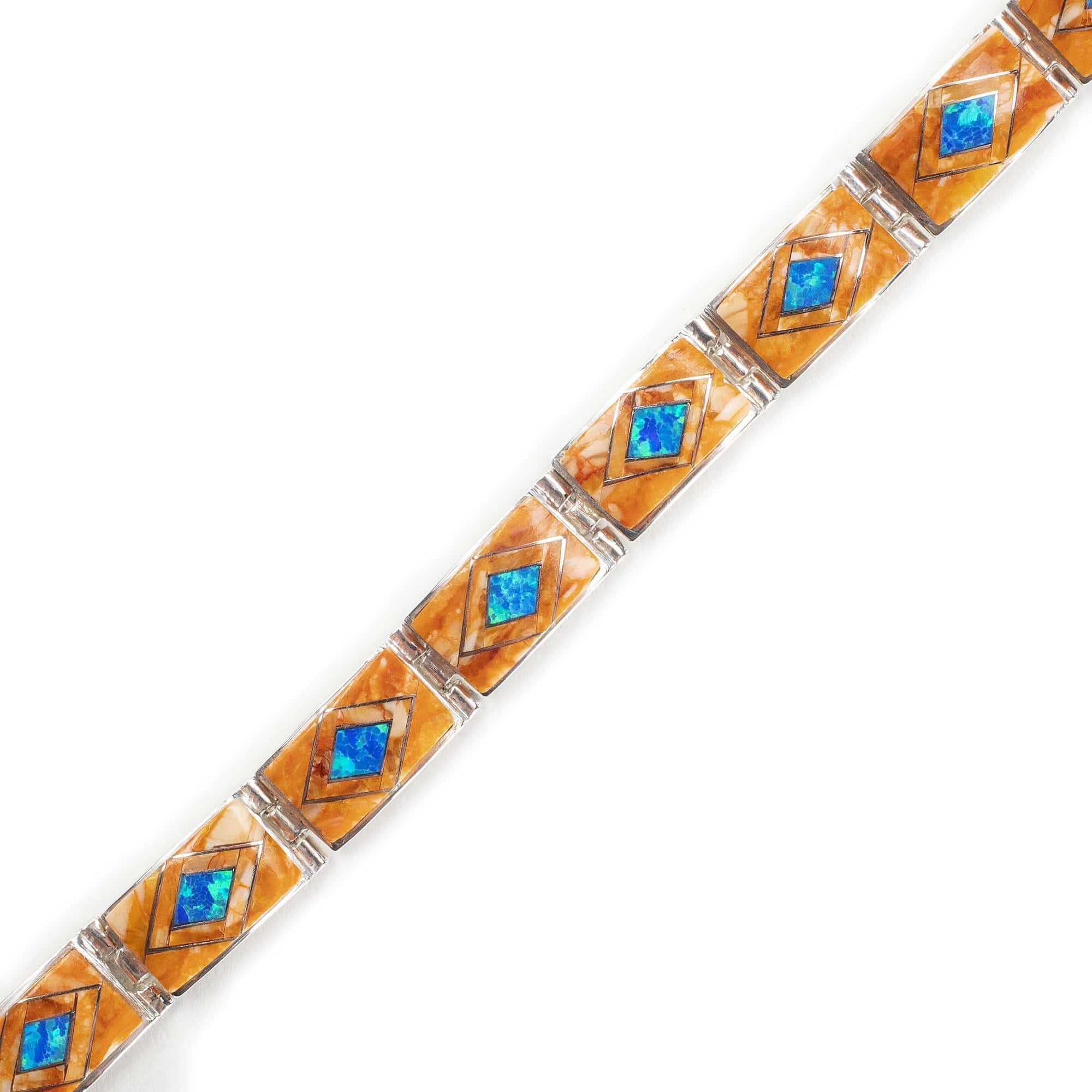 Kalifano Southwest Silver Jewelry Spiny Oyster Shell 925 Sterling Silver Bracelet USA Handmade with Opal Accent NMB.0553.SP