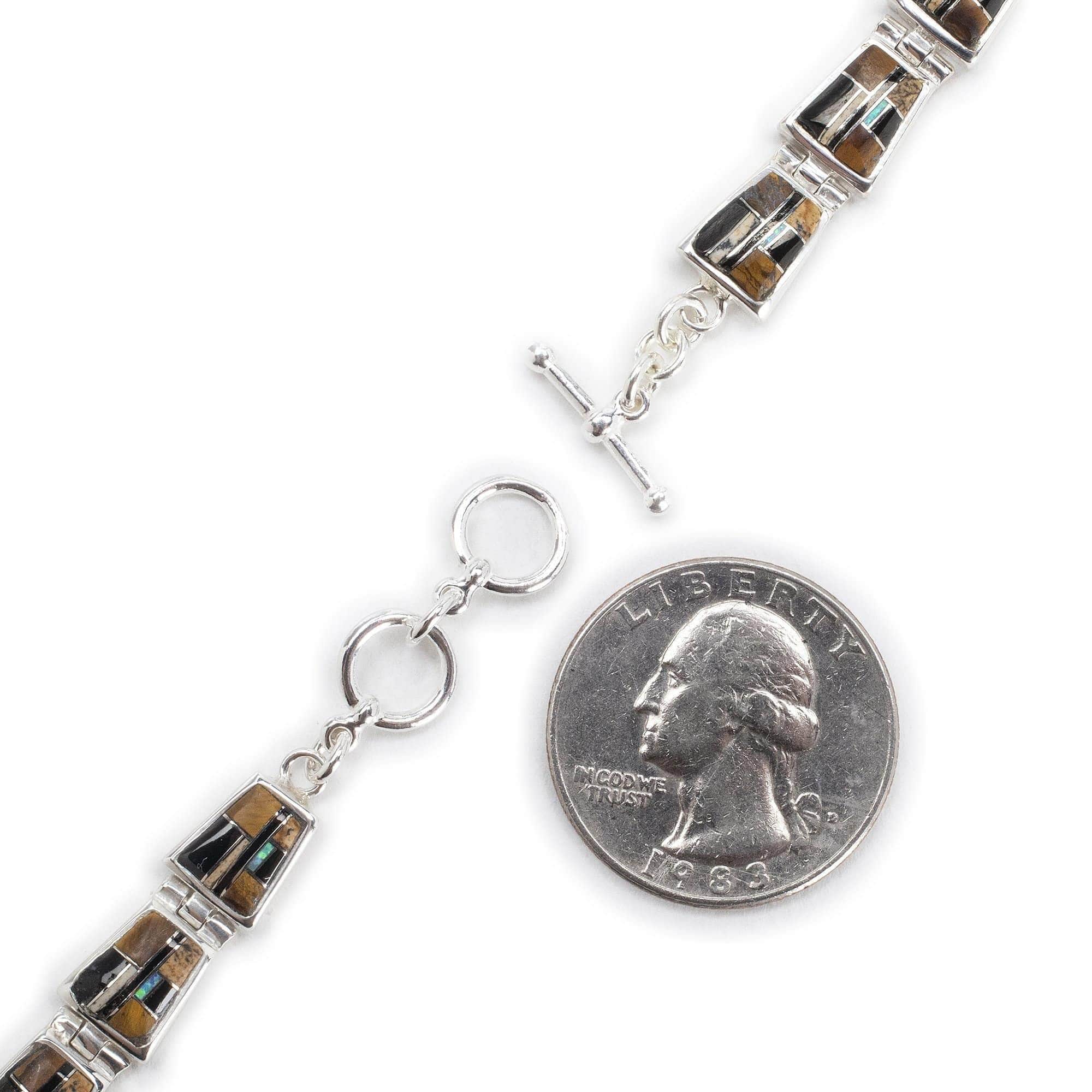 Kalifano Southwest Silver Jewelry Tiger Eye 925 Sterling Silver Bracelet USA Handmade with Picture Jasper and Opal Accent NMB.0240.TE