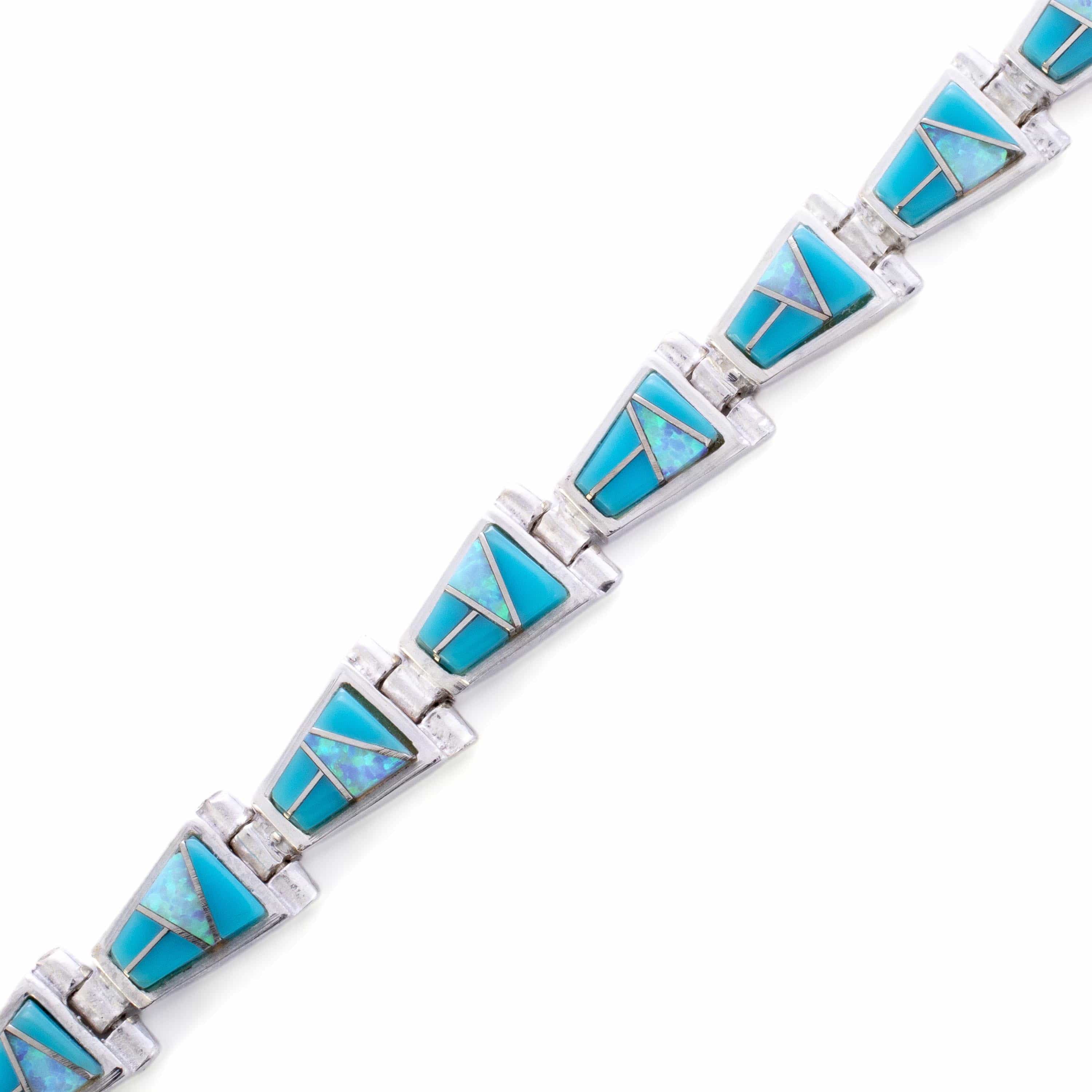 Kalifano Southwest Silver Jewelry Turquoise 925 Sterling Silver Bracelet USA Handmade with Opal Accent NMB.0543.TQ