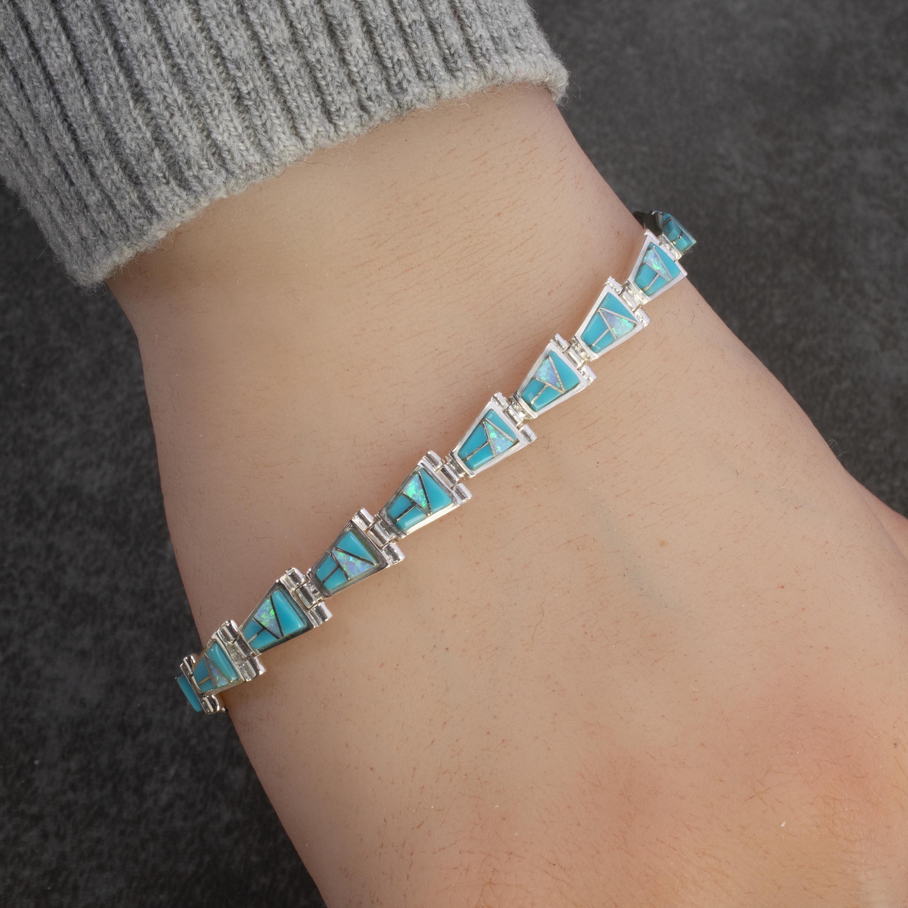 Kalifano Southwest Silver Jewelry Turquoise 925 Sterling Silver Bracelet USA Handmade with Opal Accent NMB.0543.TQ