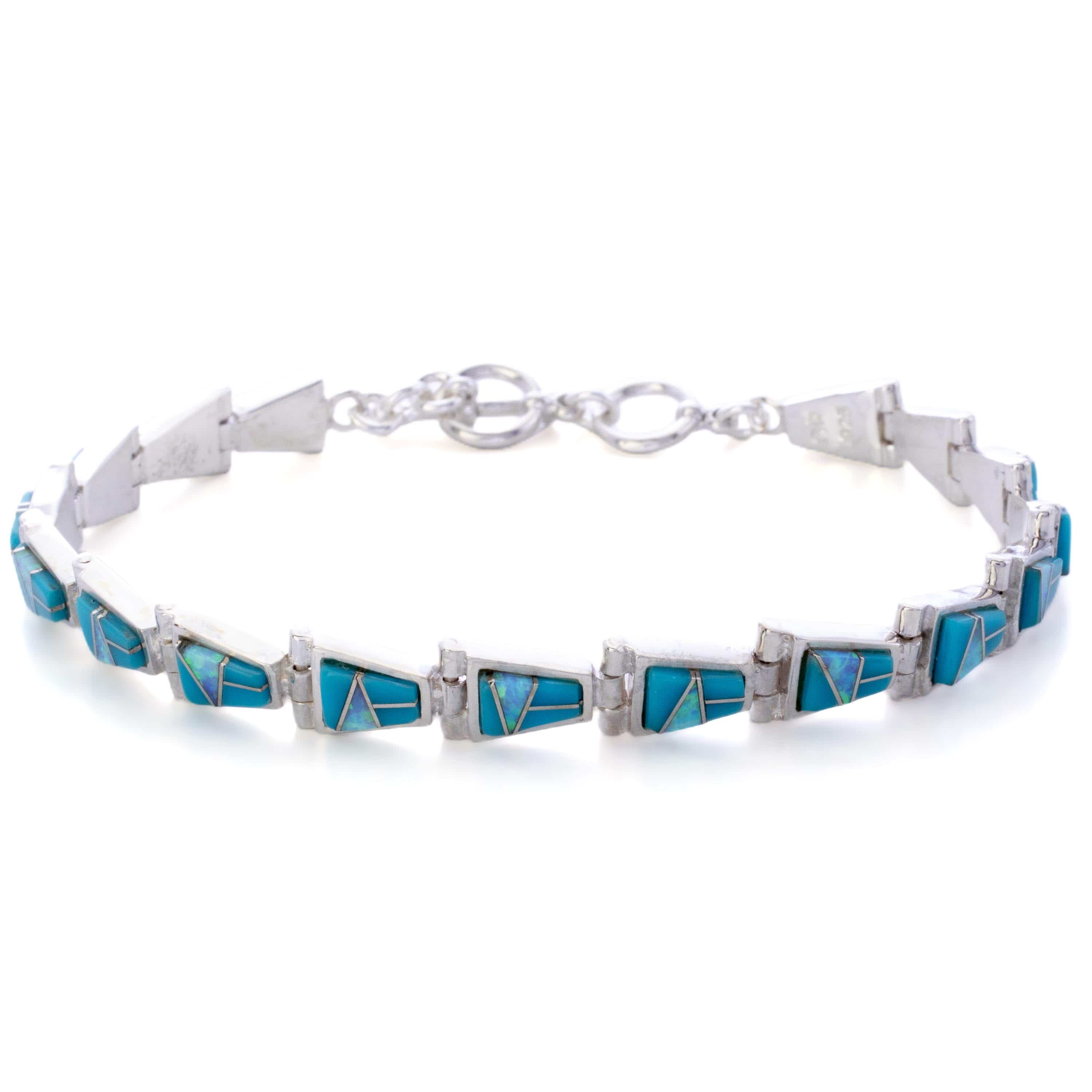 Kalifano Southwest Silver Jewelry Turquoise 925 Sterling Silver Bracelet USA Handmade with Opal Accent NMB.0543.TQ