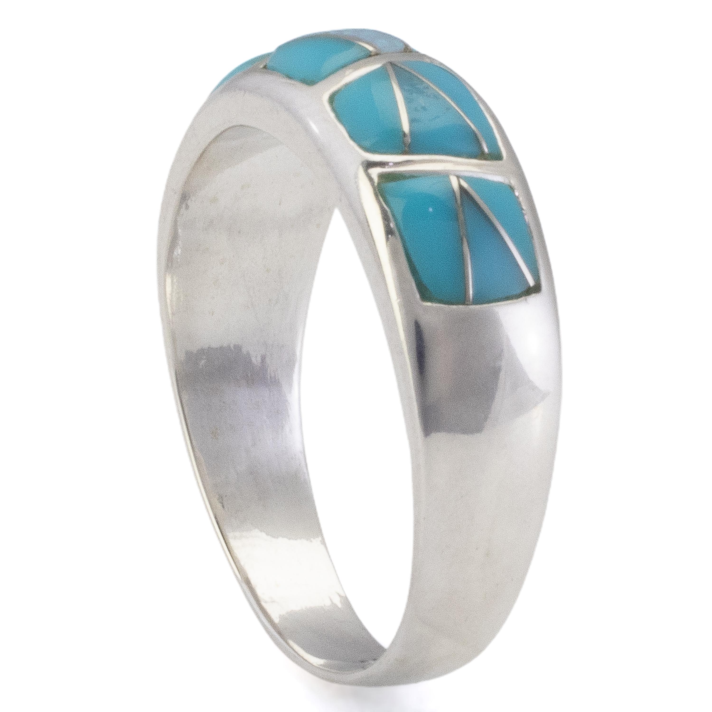 Kalifano Southwest Silver Jewelry Turquoise 925 Sterling Silver Ring Handmade with Laboratory Opal Accent