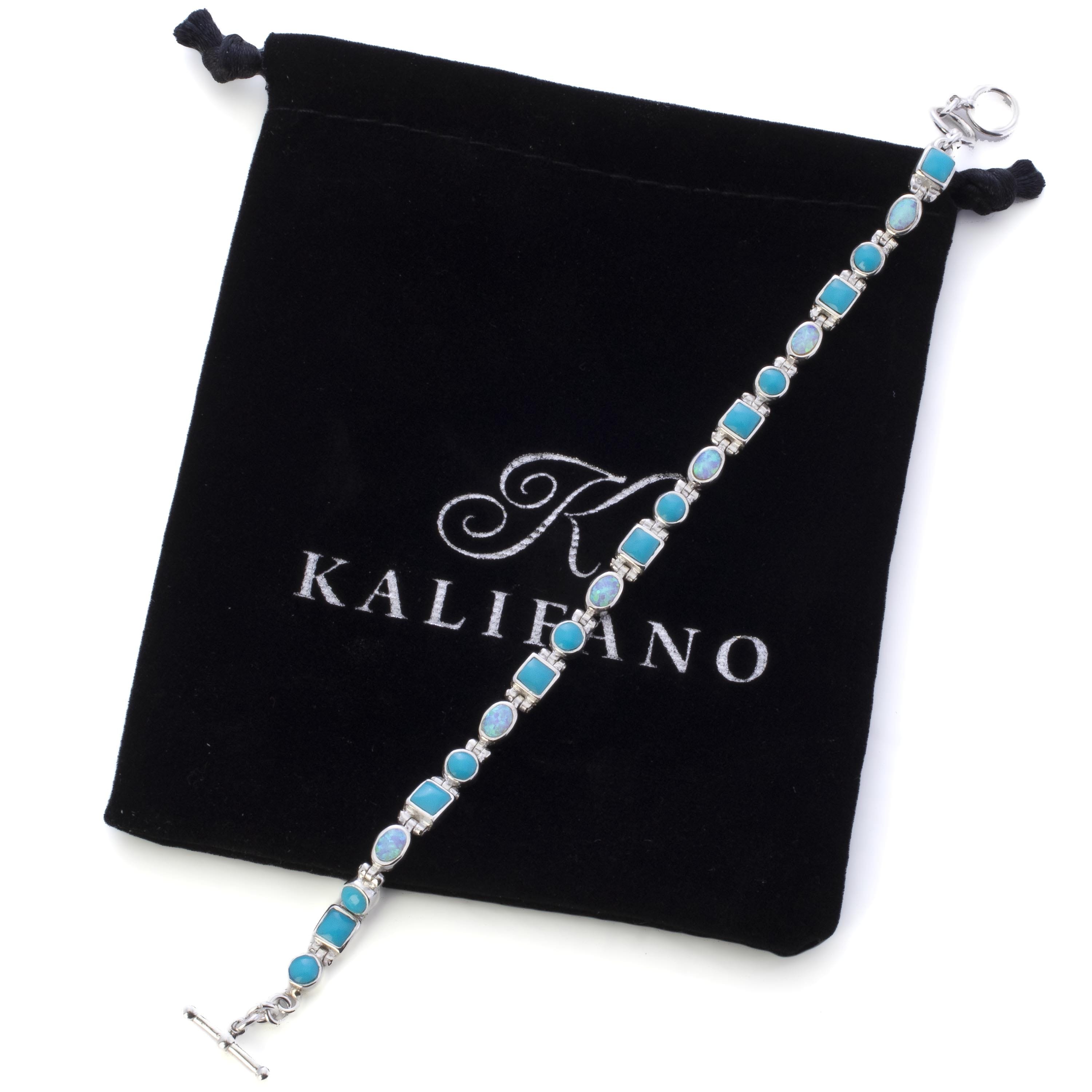 Kalifano Southwest Silver Jewelry Turquoise and Opal 925 Sterling Silver Bracelet USA Handmade NMB.0548.TQ