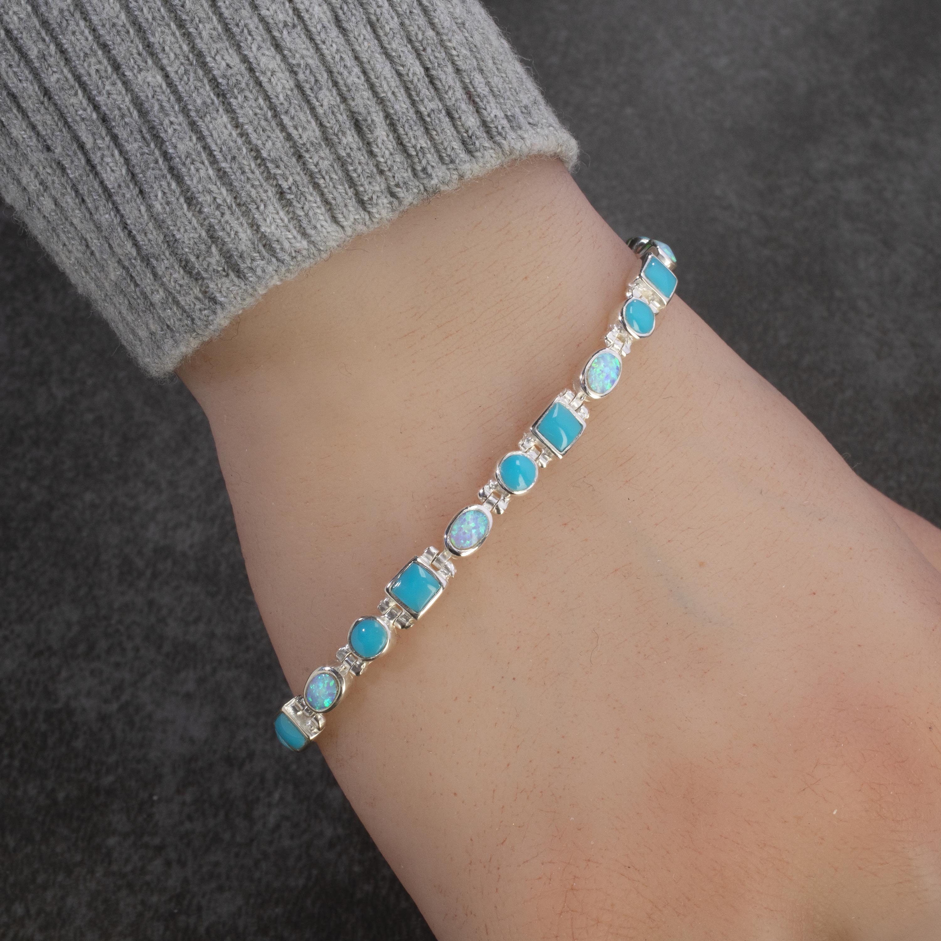 Kalifano Southwest Silver Jewelry Turquoise and Opal 925 Sterling Silver Bracelet USA Handmade NMB.0548.TQ