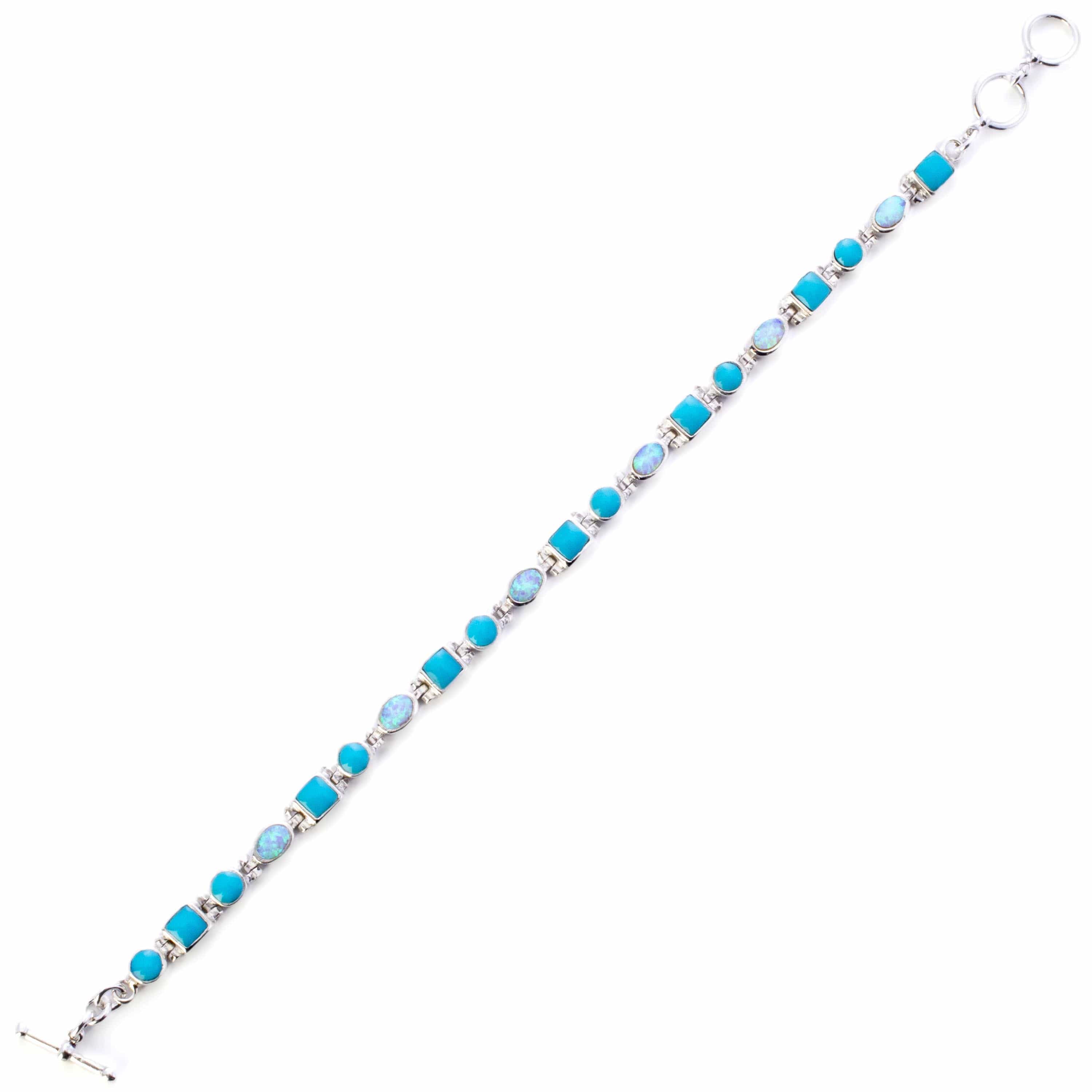 Kalifano Southwest Silver Jewelry Turquoise and Opal 925 Sterling Silver Bracelet USA Handmade NMB.0548.TQ