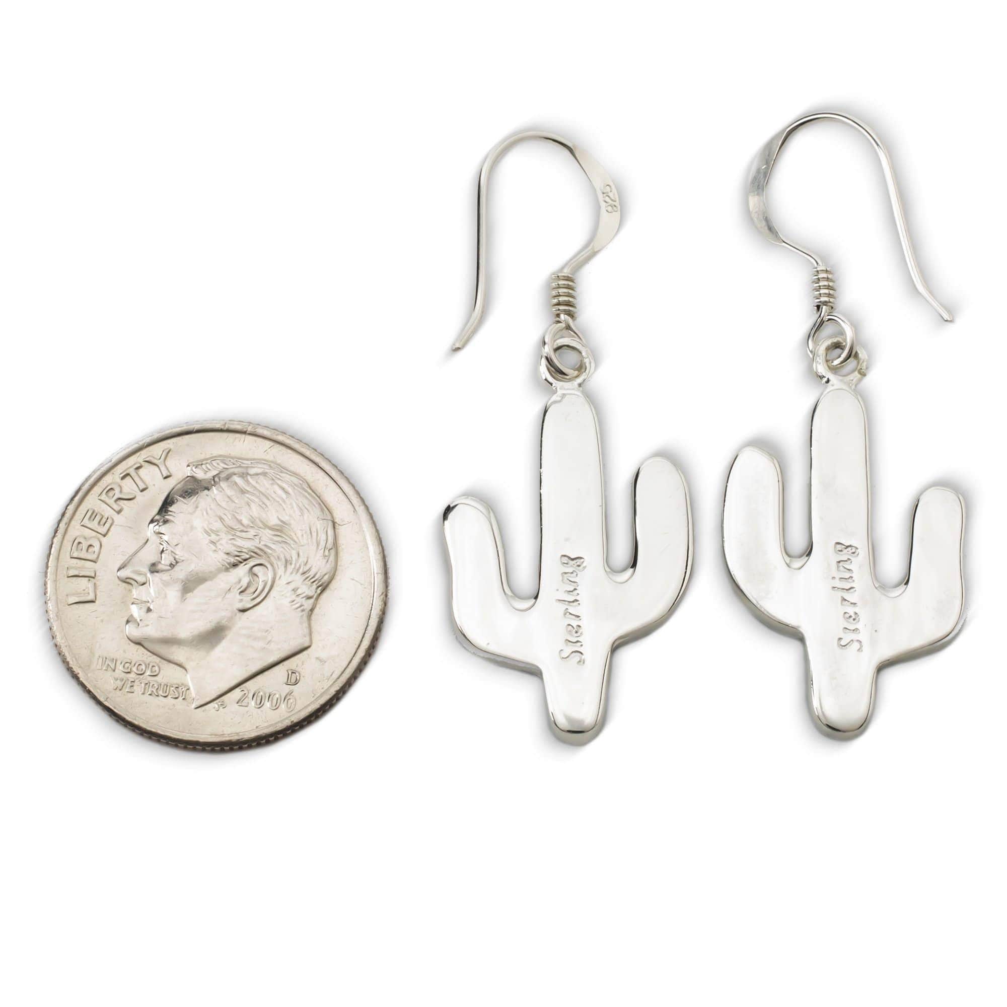 Kalifano Southwest Silver Jewelry Turquoise Cactus 925 Sterling Silver Earring with French Hook USA Handmade with Aqua Opal Accent NME.0602.TQ