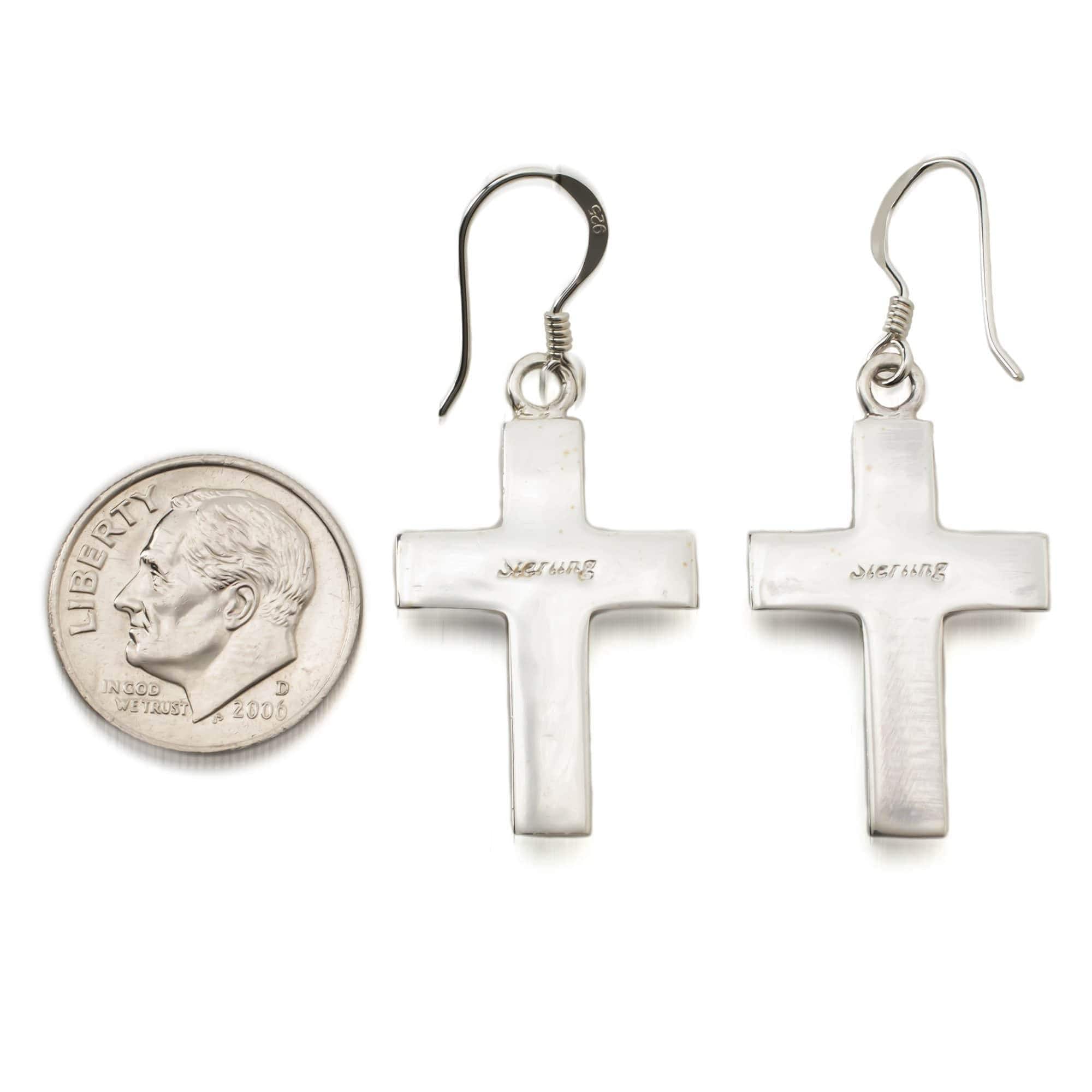 Kalifano Southwest Silver Jewelry Turquoise Cross 925 Sterling Silver Earring with French Hook USA Handmade with Aqua Opal Accent NME.2054.TQ