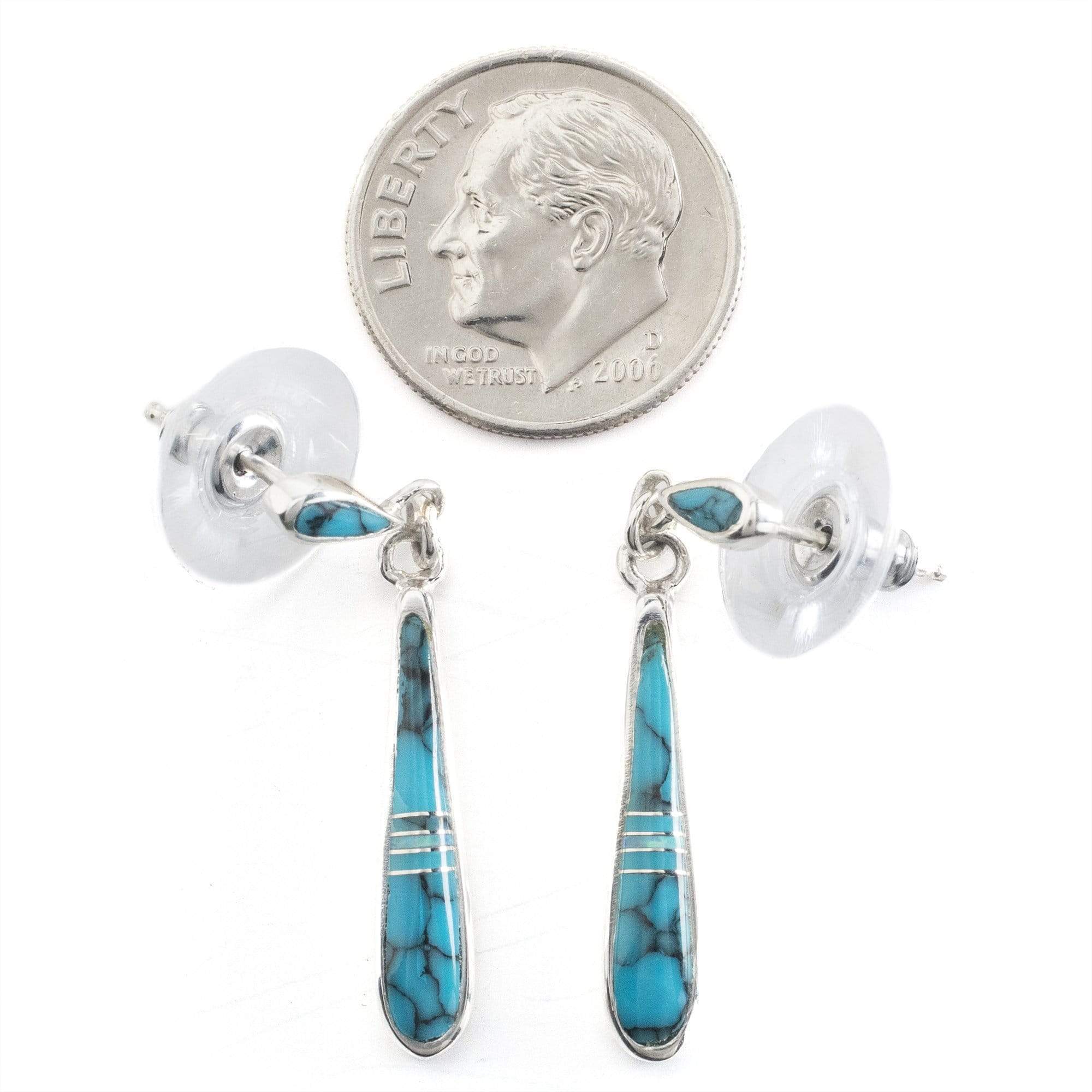 Kalifano Southwest Silver Jewelry Turquoise Drop 925 Sterling Silver Earring with Stud Backing USA Handmade with Opal Accent NME.0618.TQ