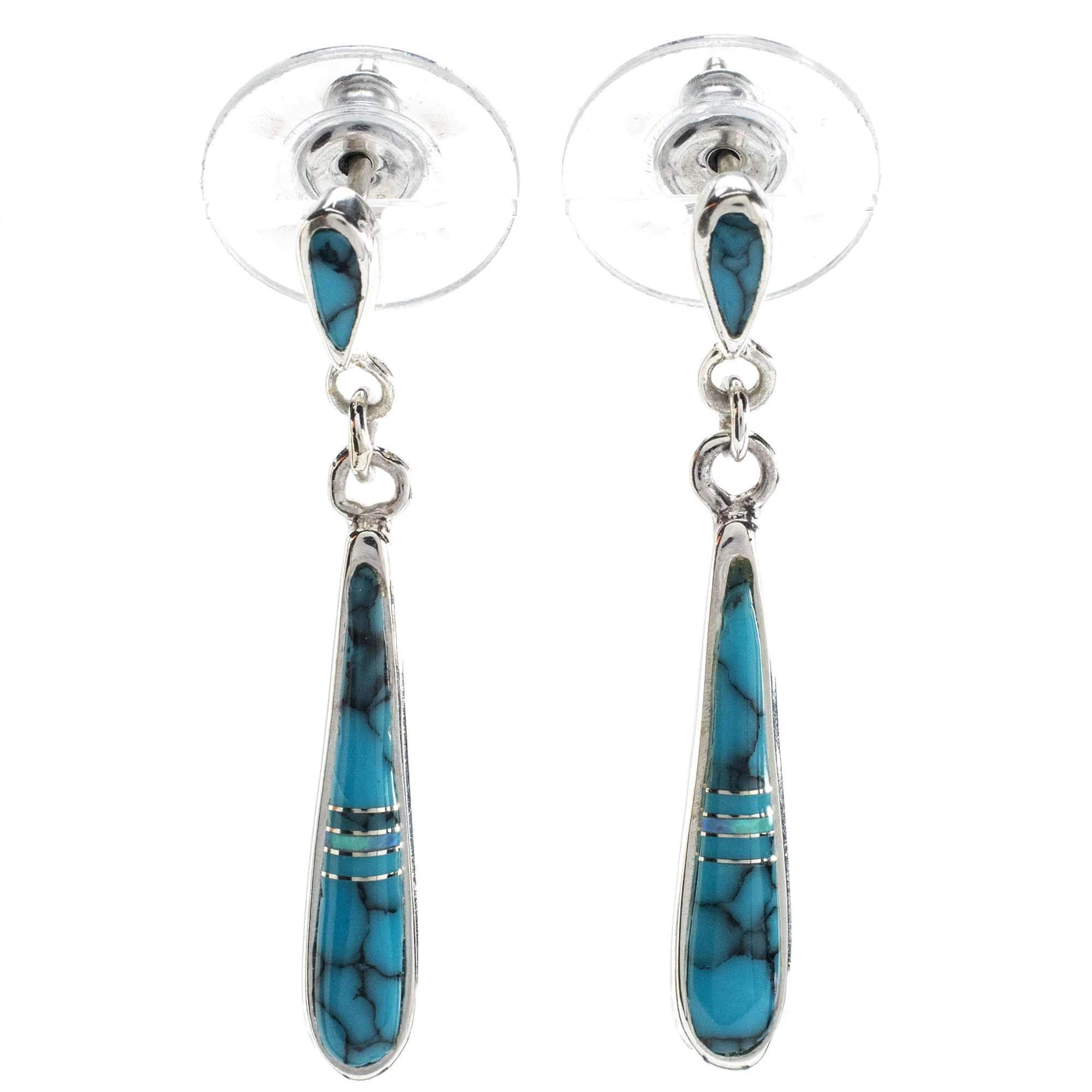 Kalifano Southwest Silver Jewelry Turquoise Drop 925 Sterling Silver Earring with Stud Backing USA Handmade with Opal Accent NME.0618.TQ