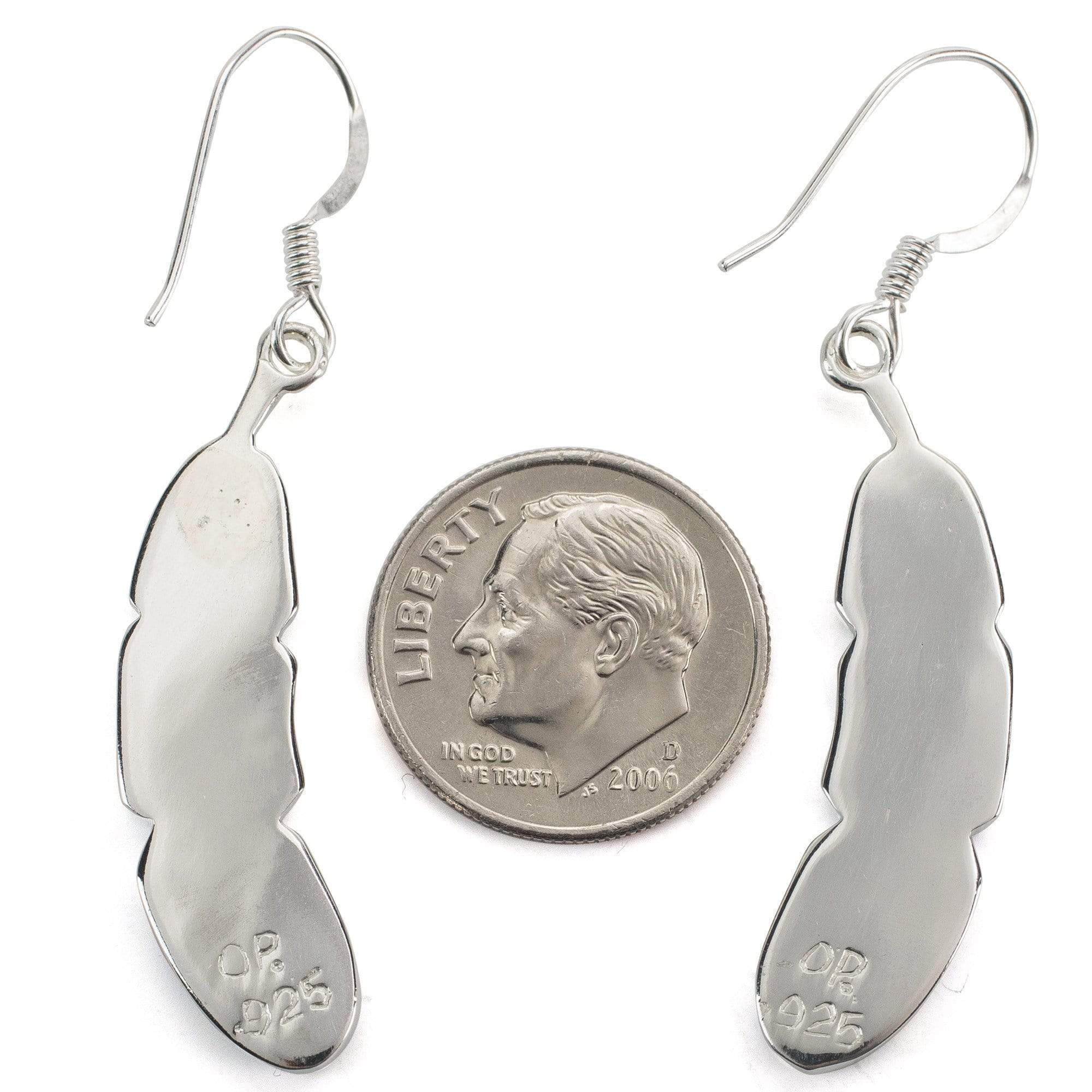 Kalifano Southwest Silver Jewelry Turquoise Feather 925 Sterling Silver Earring with French Hook USA Handmade with Aqua Opal Accent NME.2312.TQ