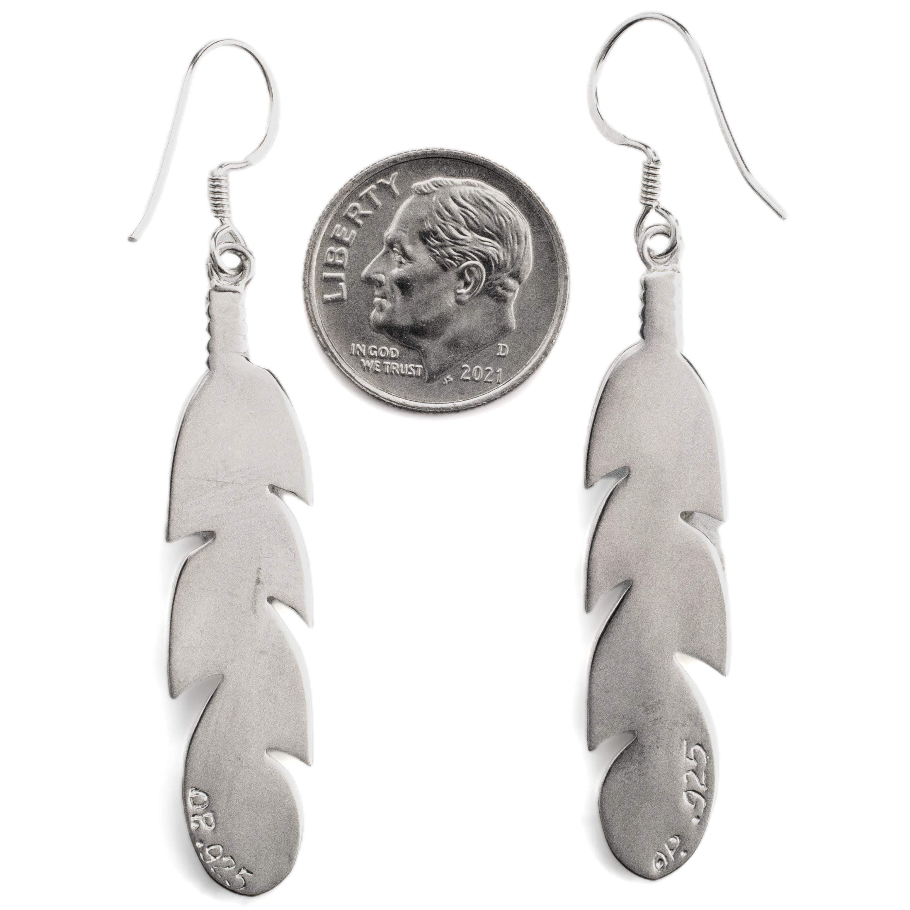 Kalifano Southwest Silver Jewelry Turquoise Feather Earrings Handmade with Sterling Silver and Opal Accent NME.0741.TQ