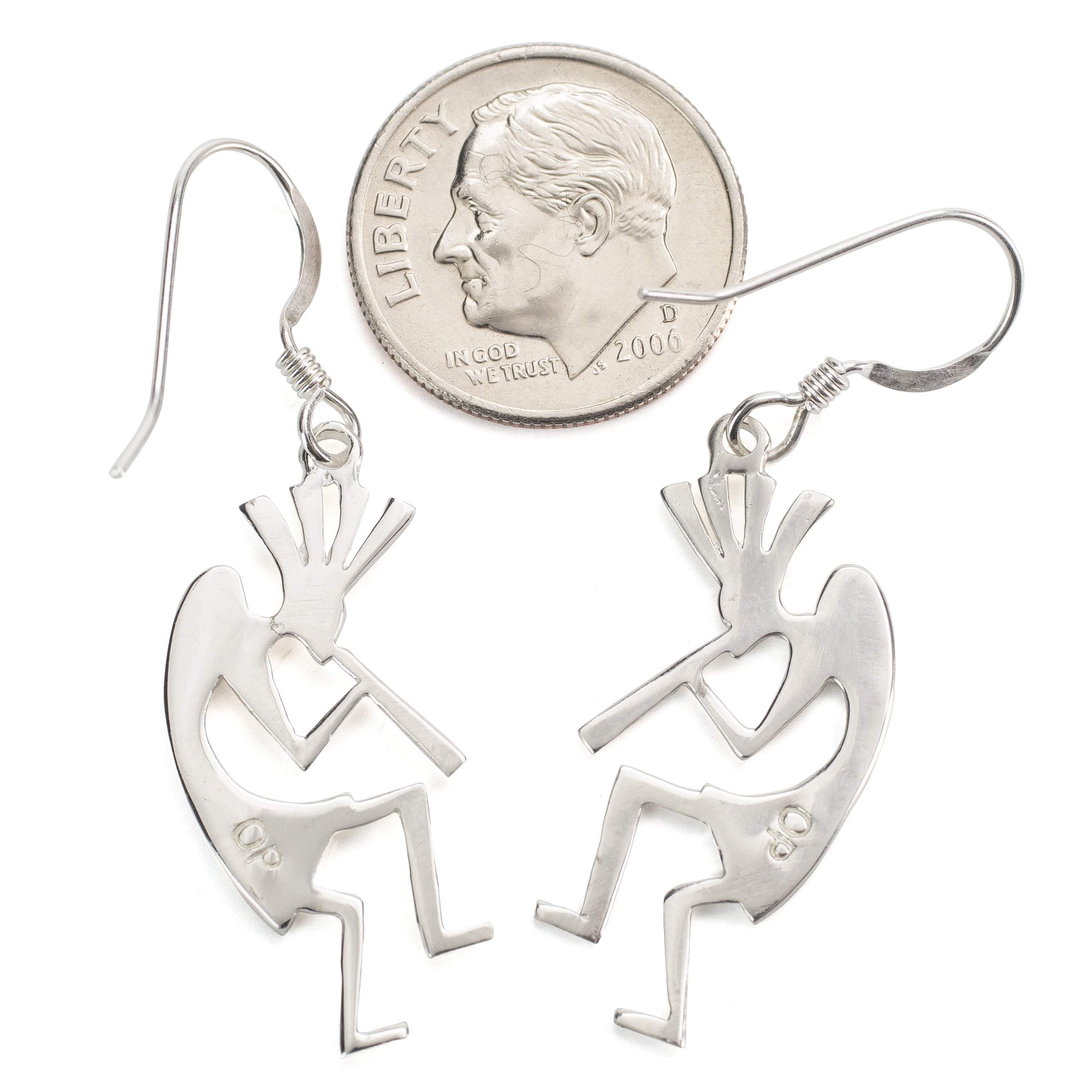 Kalifano Southwest Silver Jewelry Turquoise Kokopelli 925 Sterling Silver Earring with French Hook USA Handmade with Aqua Opal Accent NME.2155.TQ