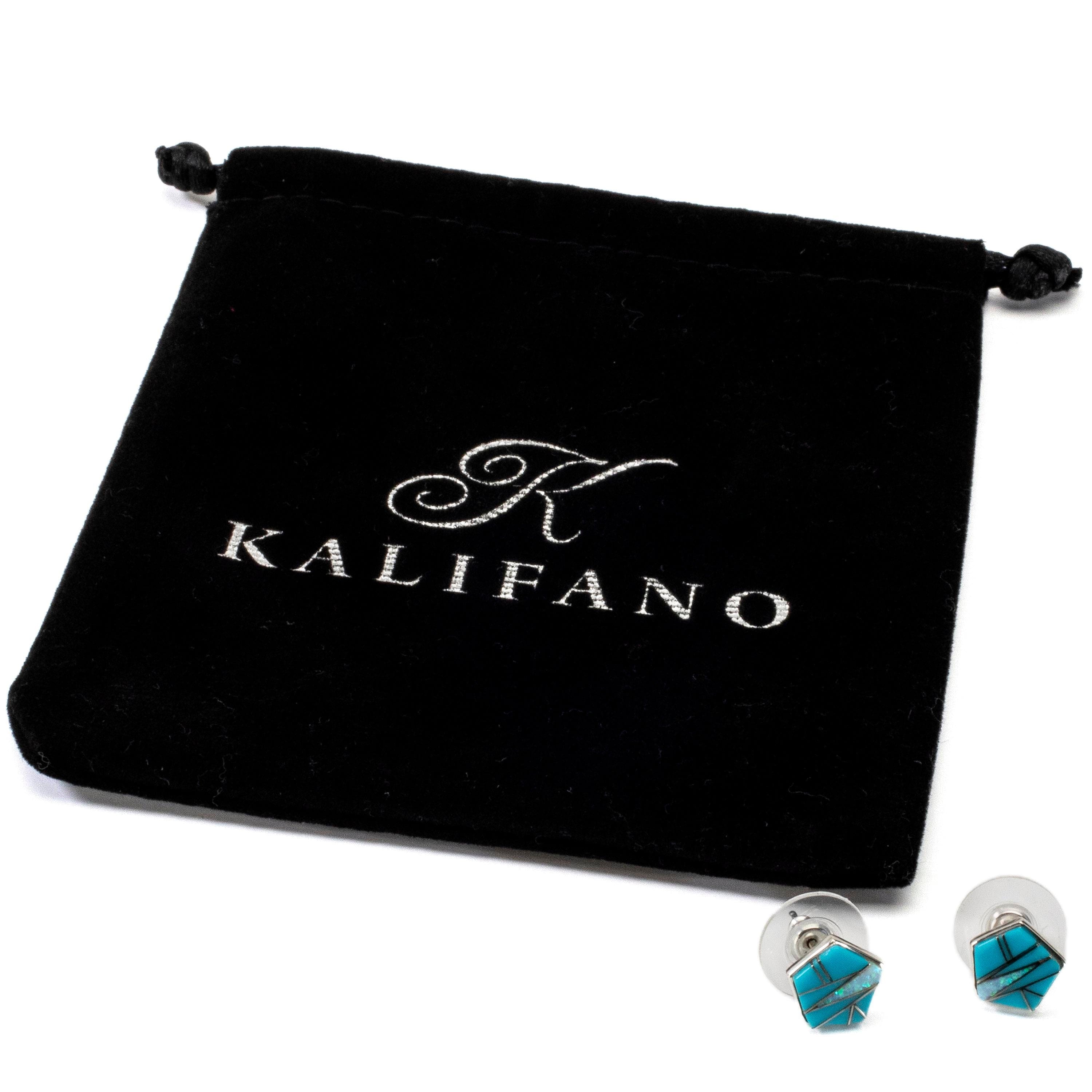 KALIFANO Southwest Silver Jewelry Turquoise Pentagon Earrings Handmade with Sterling Silver and Opal Accent NME.2270.TQ