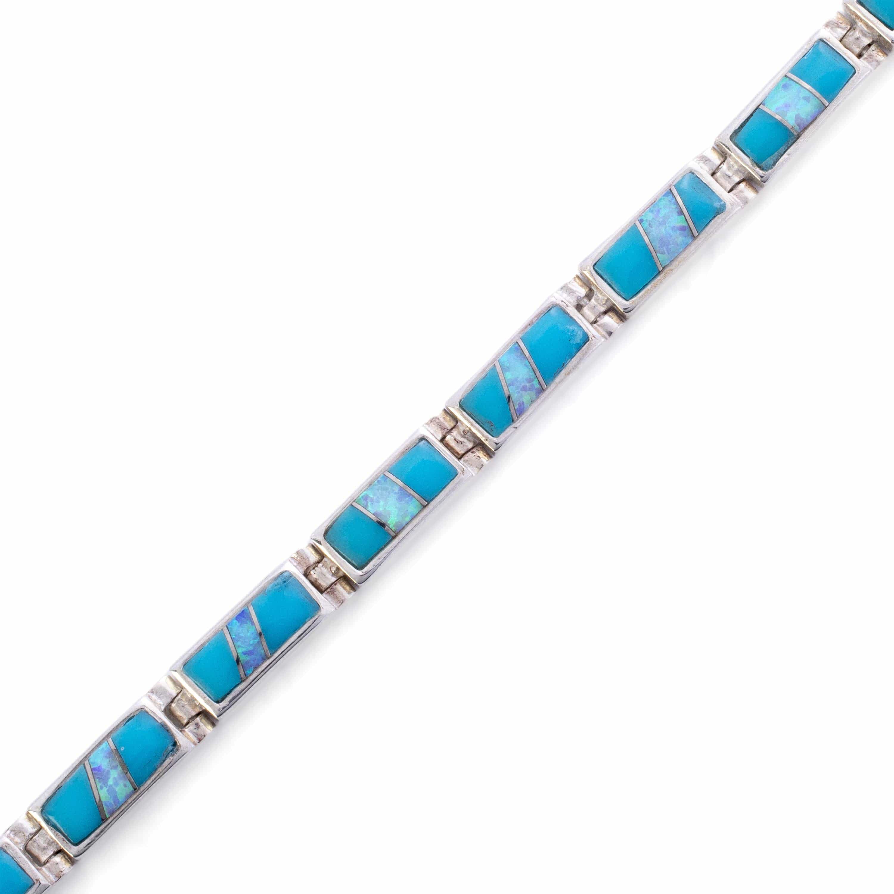 Kalifano Southwest Silver Jewelry Turquoise Rectangular 925 Sterling Silver Bracelet USA Handmade with Opal Accent NMB.0224.TQ