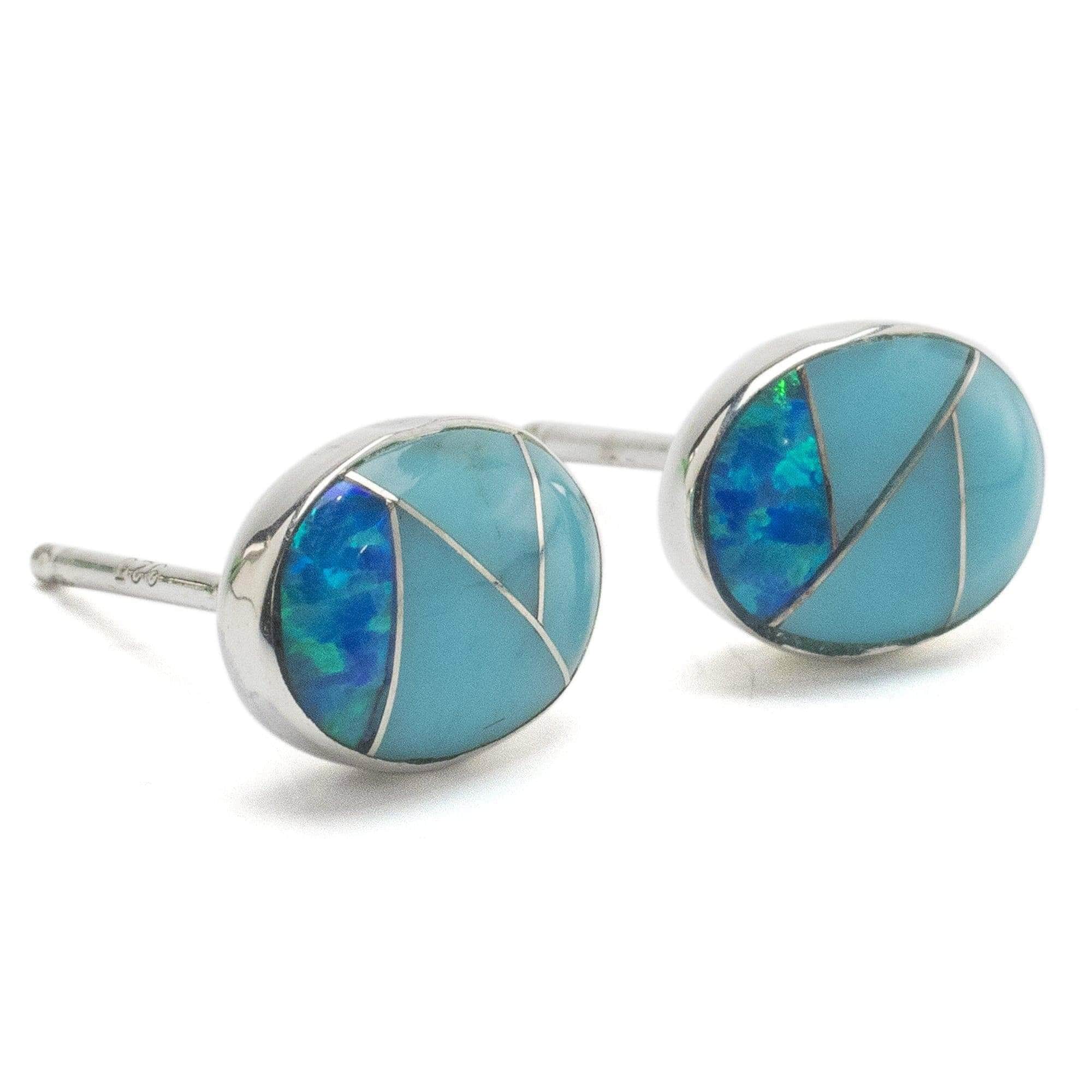 Kalifano Southwest Silver Jewelry Turquoise Shell Oval 925 Sterling Silver Earring with Stud Backing USA Handmade with Opal Accent NME.2306.TQ
