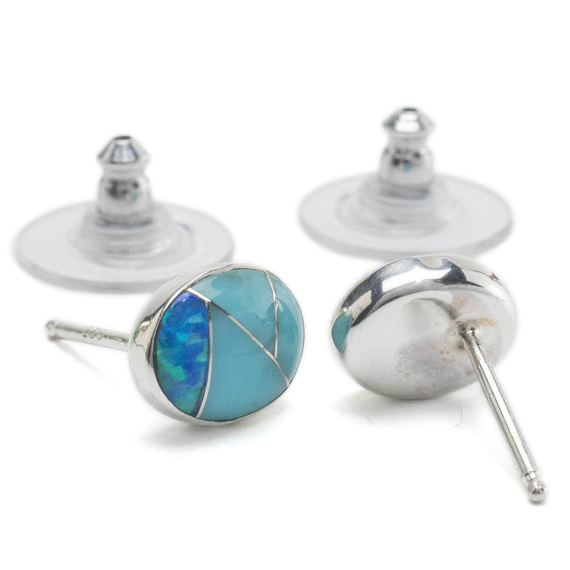Kalifano Southwest Silver Jewelry Turquoise Shell Oval 925 Sterling Silver Earring with Stud Backing USA Handmade with Opal Accent NME.2306.TQ