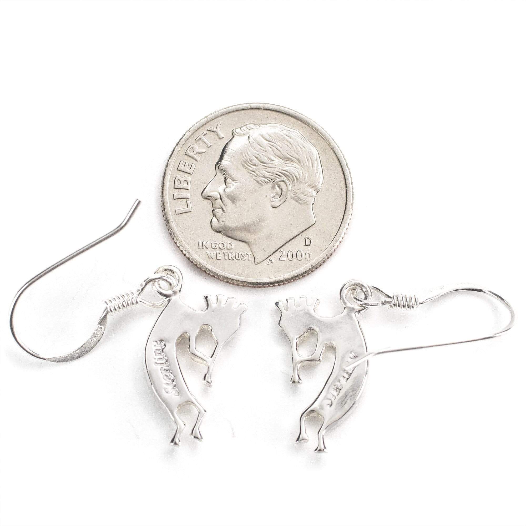 Kalifano Southwest Silver Jewelry Turquoise Small Kokopelli 925 Sterling Silver Earring with French Hook USA Handmade with Aqua Opal Accent NME.0607.TQ
