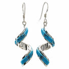 Turquoise Spiral 925 Sterling Silver USA Handmade Earring with French Hook with Opal Accent