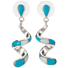Turquoise Spiral Earrings Handmade with Sterling Silver and Opal Accent