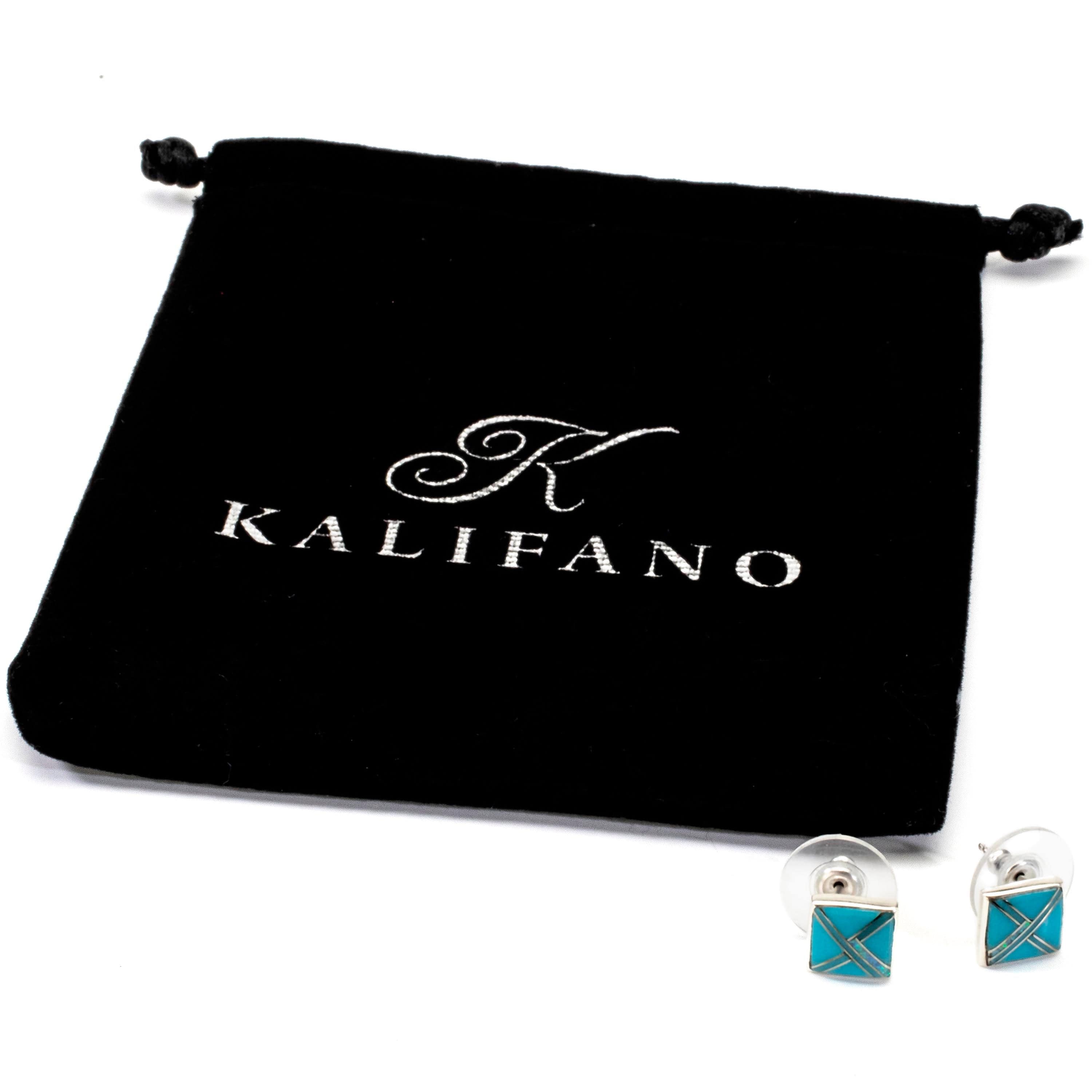 Kalifano Southwest Silver Jewelry Turquoise Square Earrings Handmade with Sterling Silver and Opal Accent NME.2263.TQ