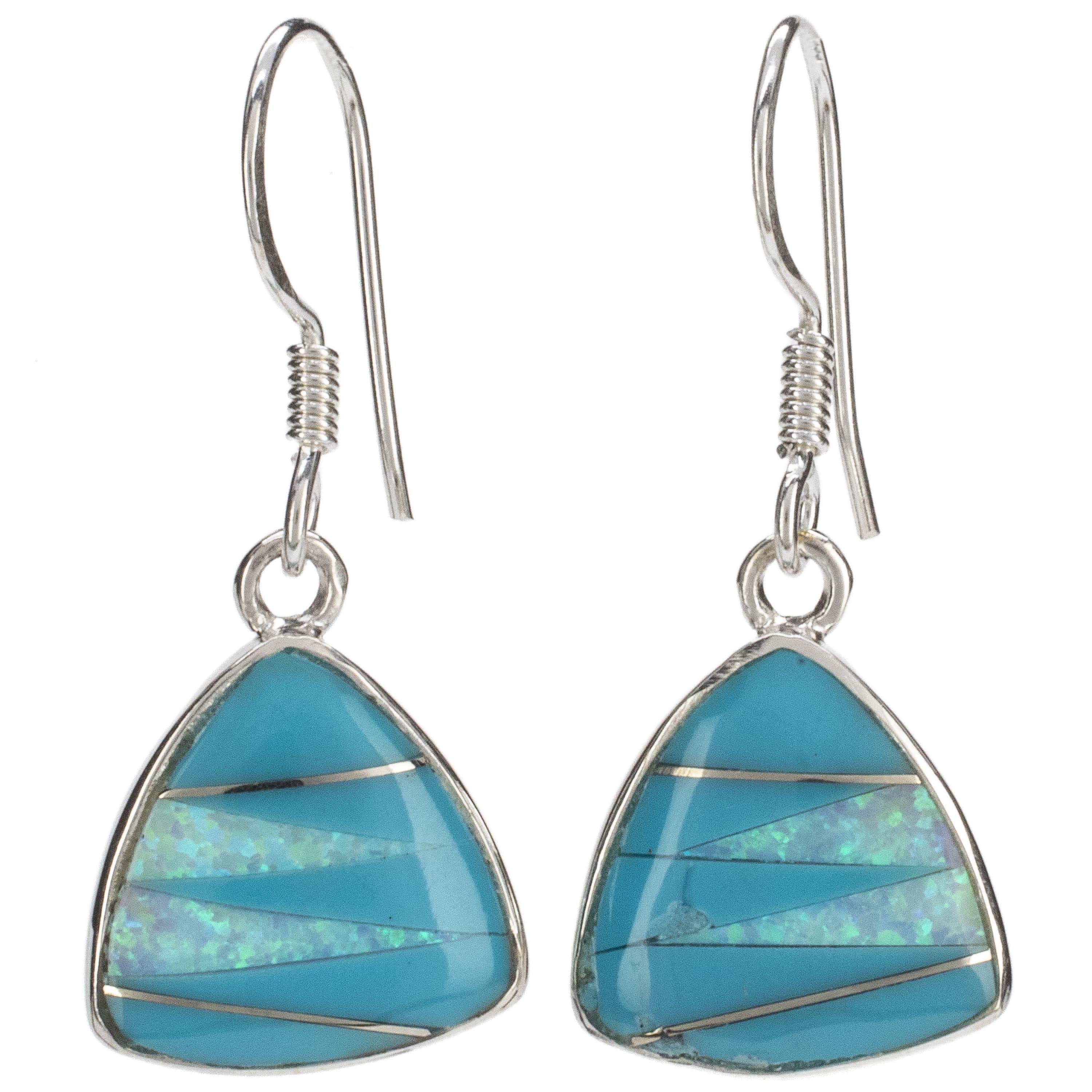 Kalifano Southwest Silver Jewelry Turquoise Triangle Earrings Handmade with Sterling Silver and Opal Accent NME.2071.TQ