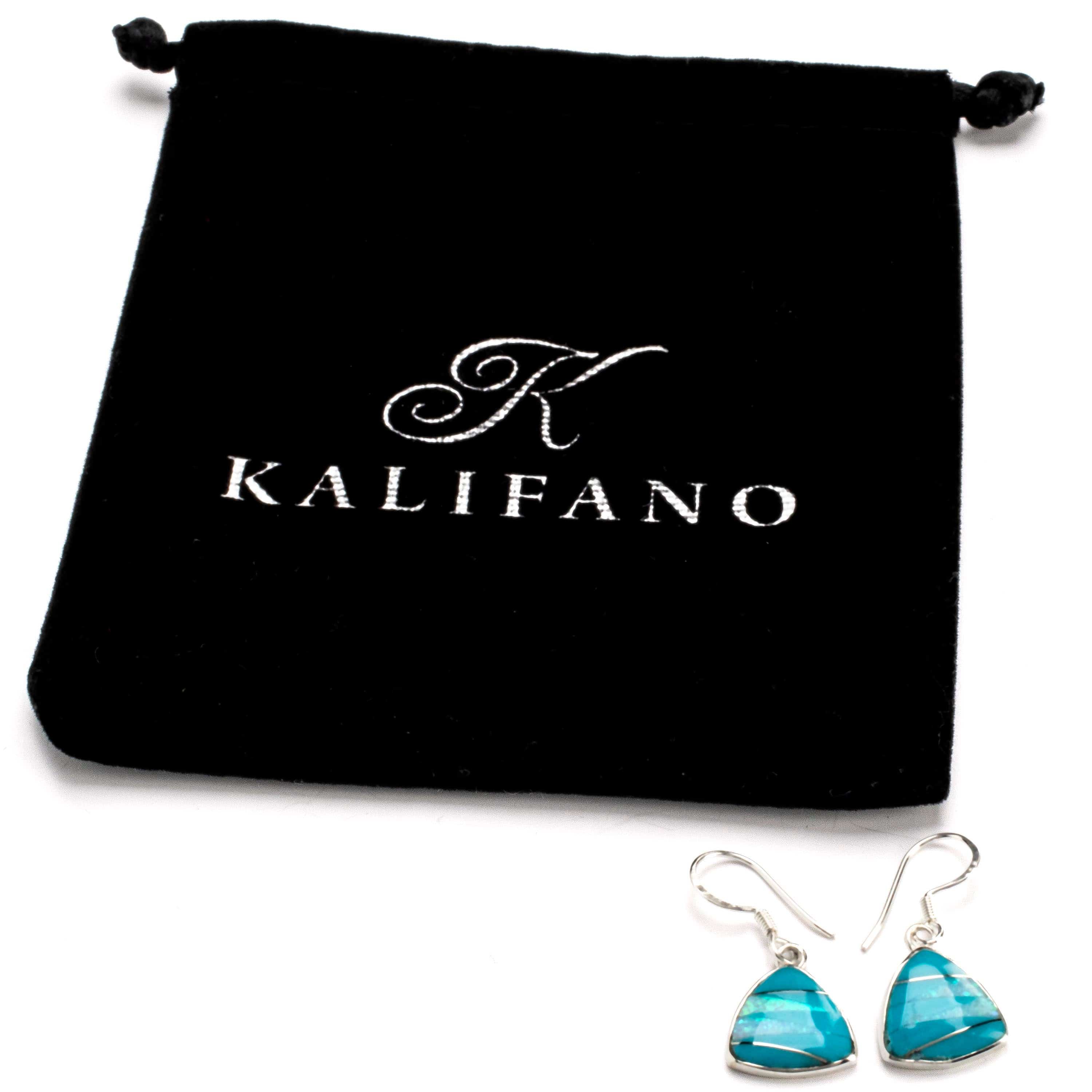 Kalifano Southwest Silver Jewelry Turquoise Triangle Earrings Handmade with Sterling Silver and Opal Accent NME.2071.TQ
