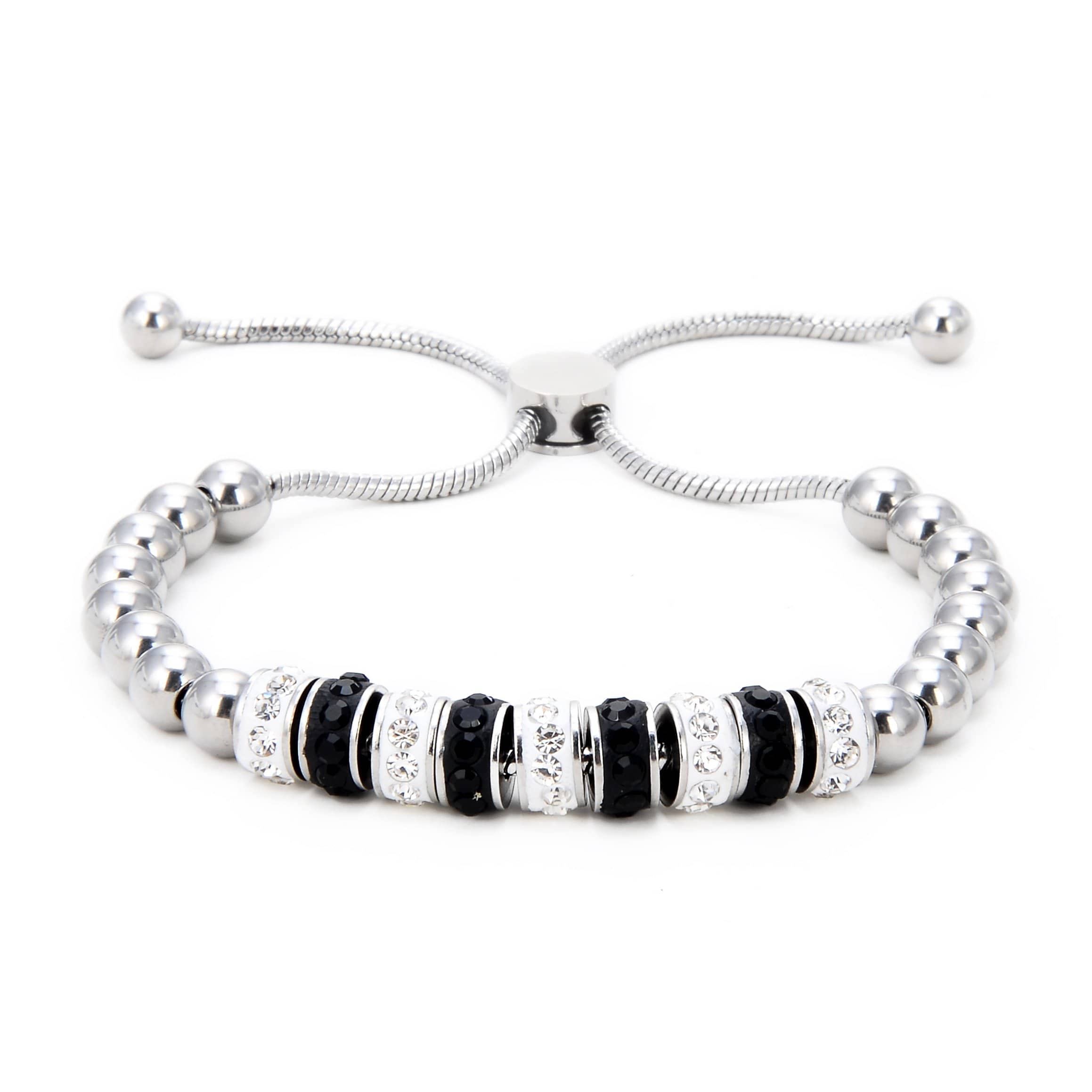 Kalifano Steel Hearts Jewelry Steel Hearts Black and White Gemstone Bead Bracelet SHB200-135
