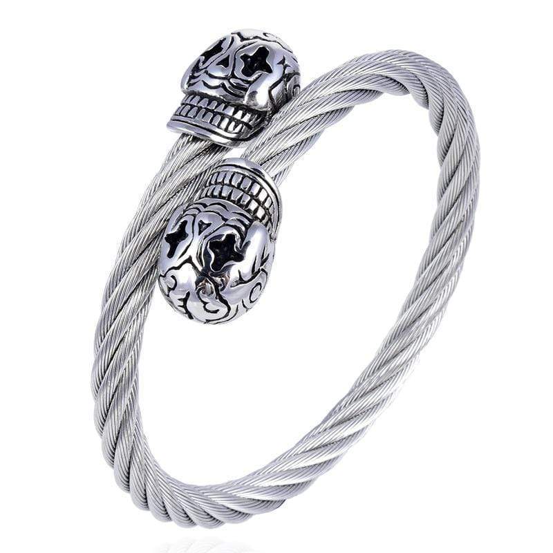 Kalifano Steel Hearts Jewelry Steel Hearts Calavera Skull Open Bangle Bracelet SHB200-14