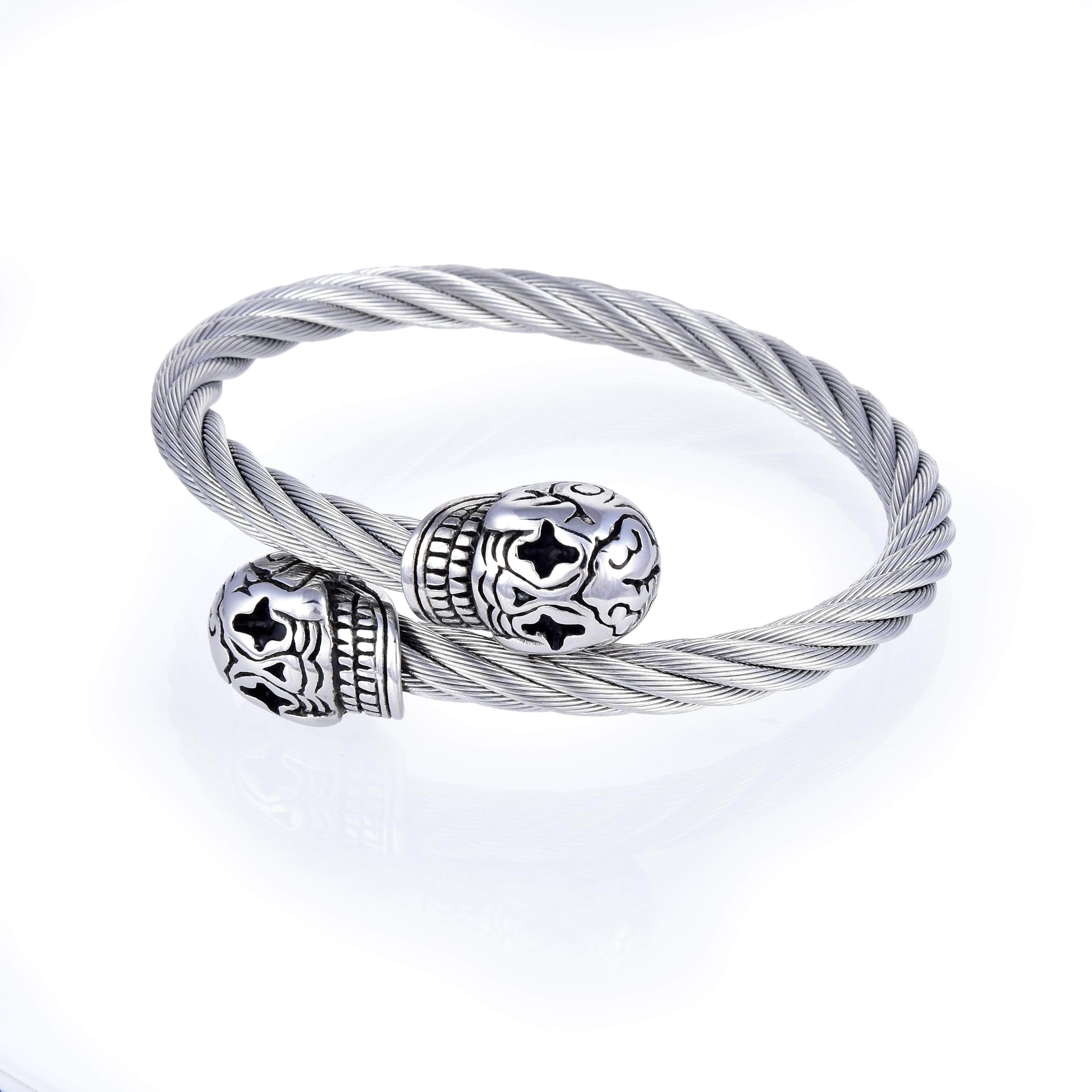 Kalifano Steel Hearts Jewelry Steel Hearts Calavera Skull Open Bangle Bracelet SHB200-14