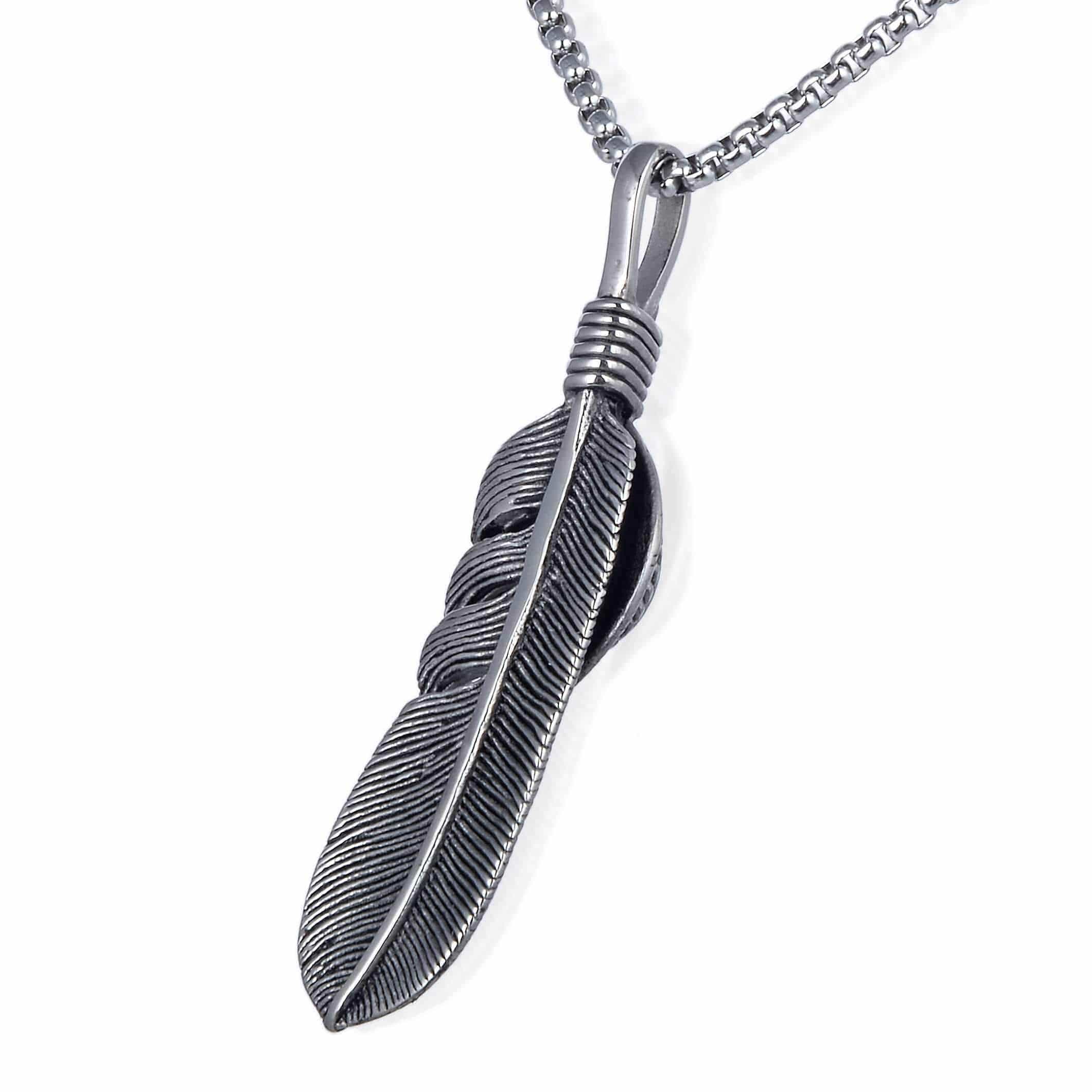 Kalifano Steel Hearts Jewelry Steel Hearts Howlite Turquoise Feather Necklace SHN120-118