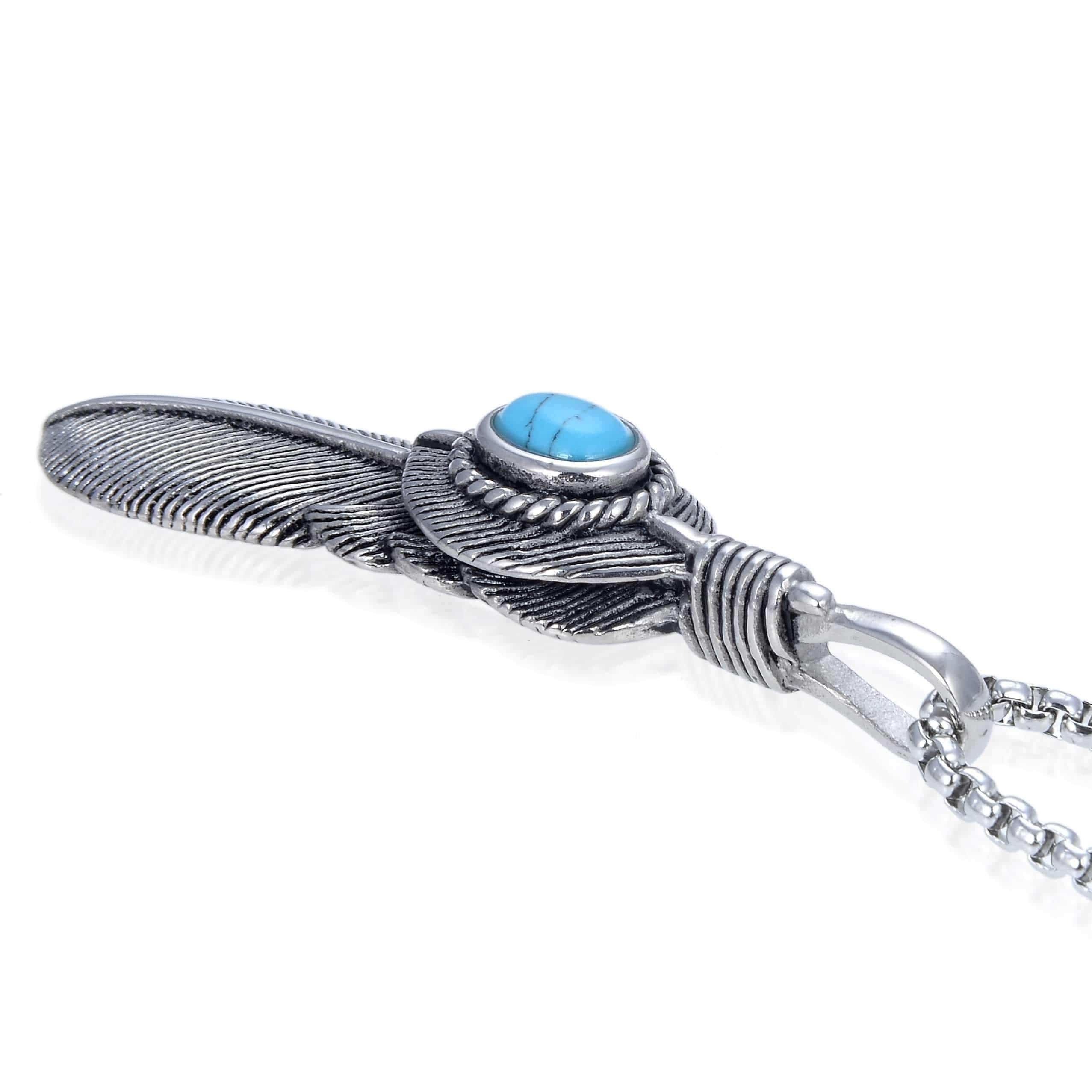 Kalifano Steel Hearts Jewelry Steel Hearts Howlite Turquoise Feather Necklace SHN120-118
