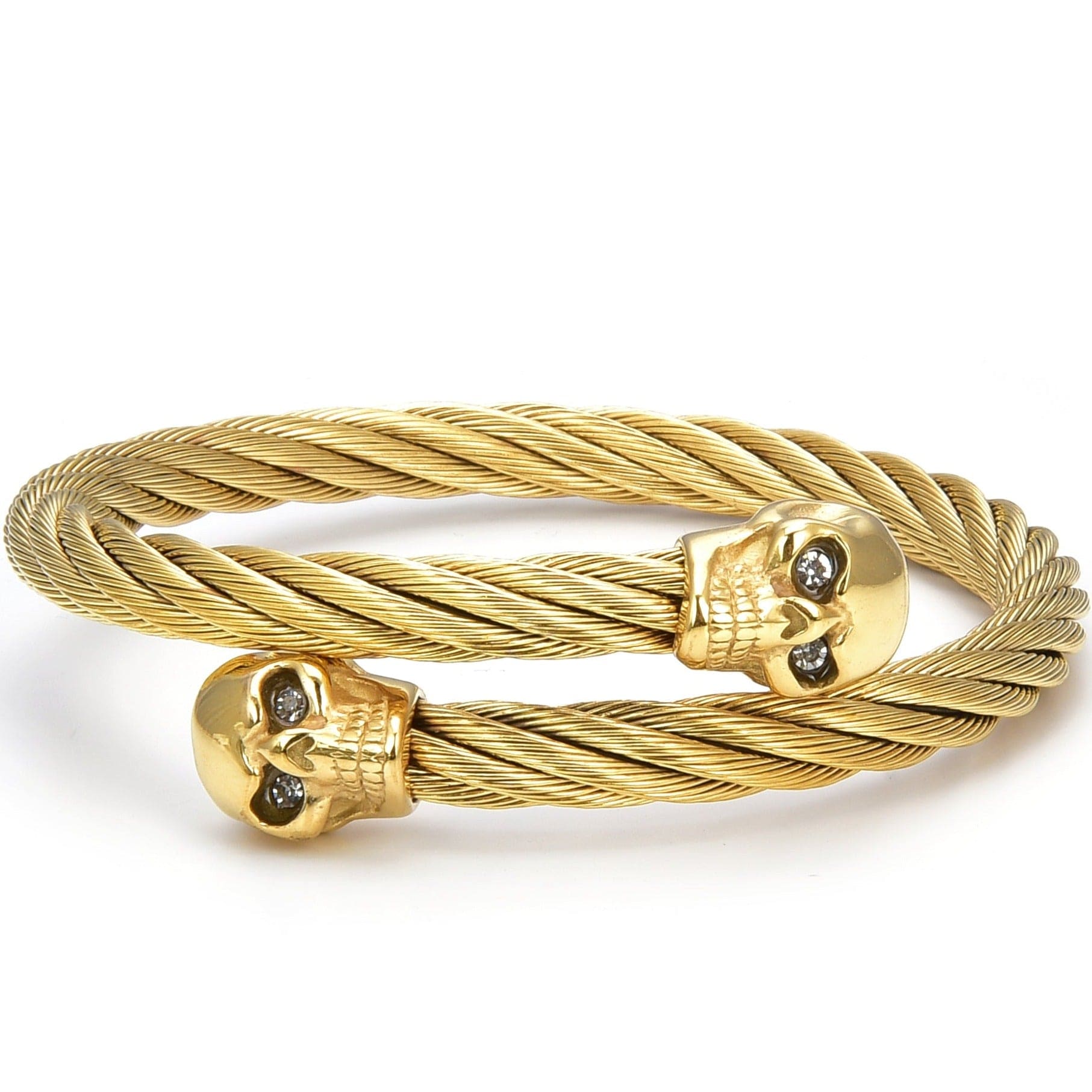 Kalifano Steel Hearts Jewelry Steel Hearts Skull Open Bangle Bracelet SHB200-142