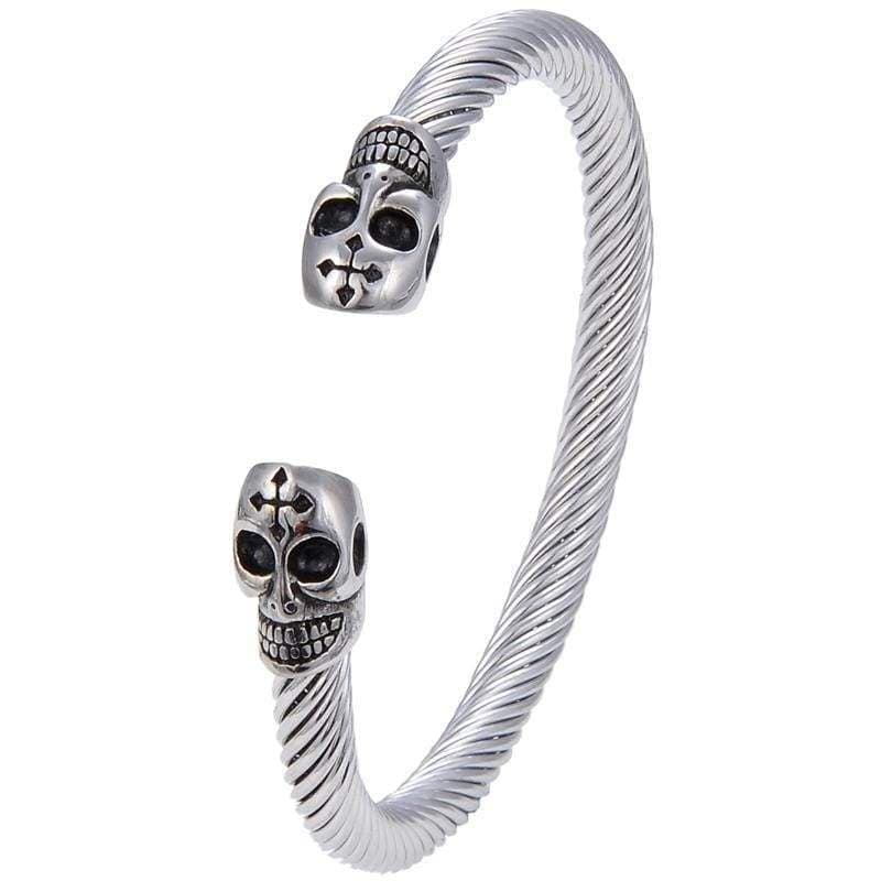 Kalifano Steel Hearts Jewelry Steel Hearts Skull with Cross Open Bangle Bracelet SHB200-01