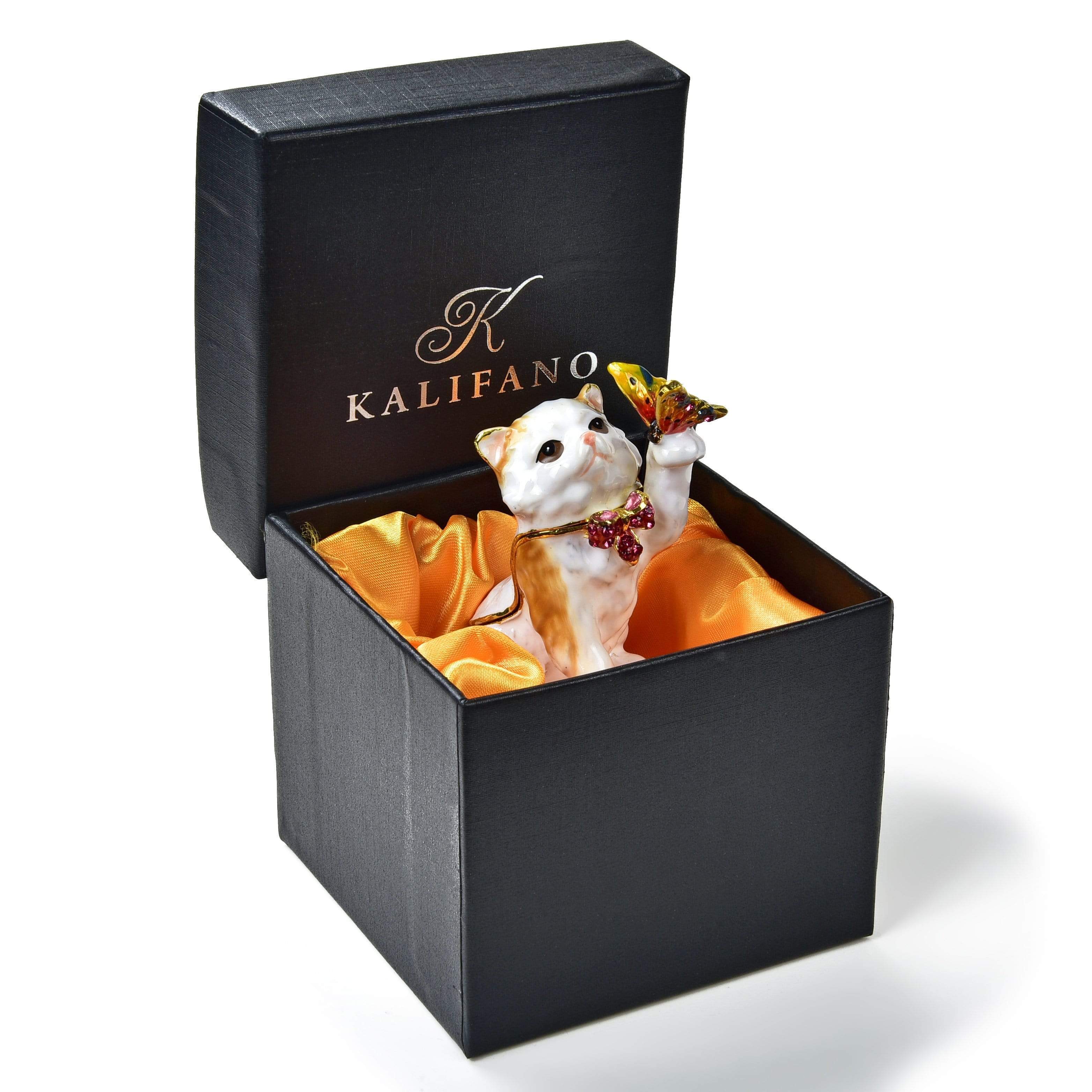 Kalifano Vanity Figurine Cat & Butterfly Figurine Keepsake Box made with Crystals SVA-099