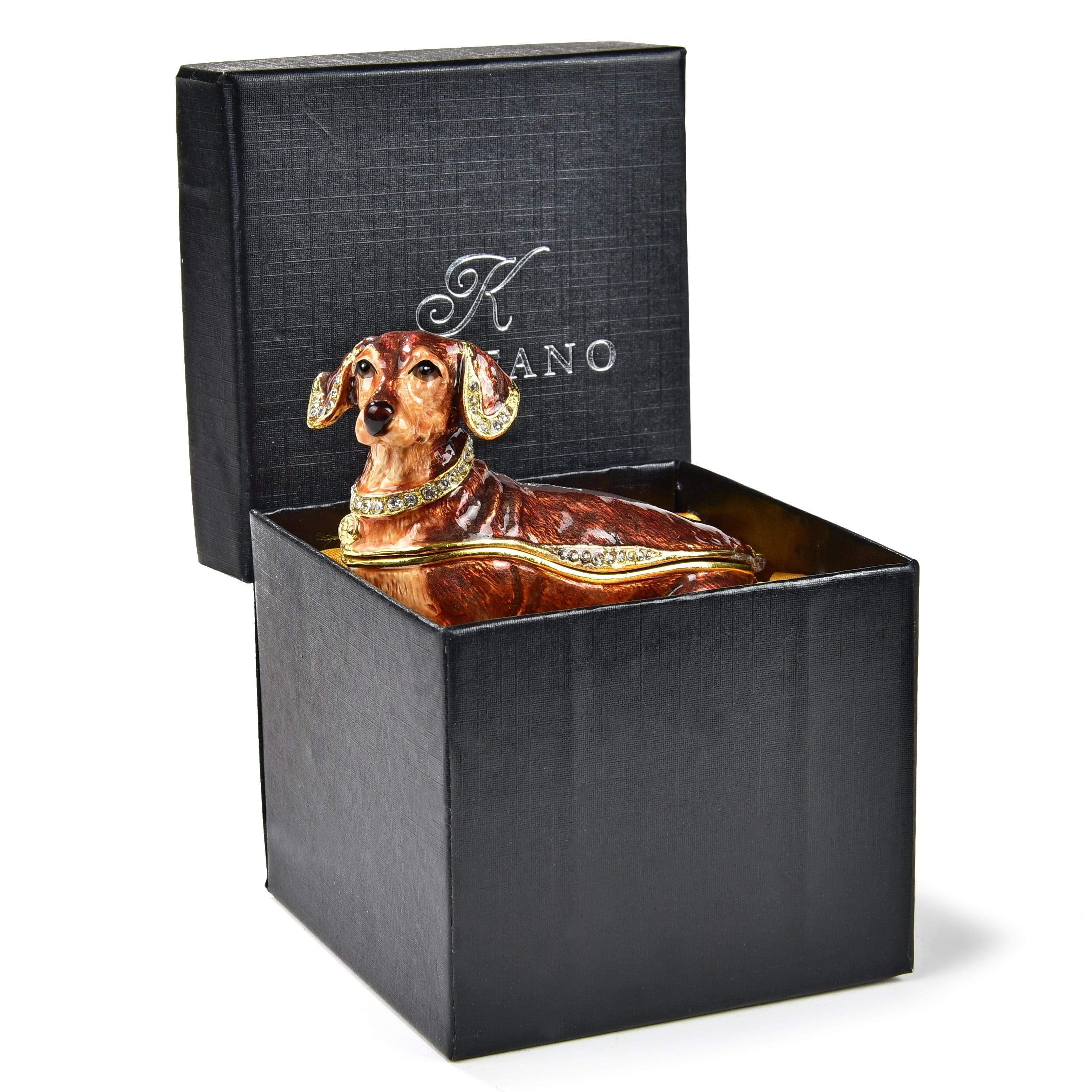Kalifano Vanity Figurine Dauchshund Weiner Dog Figurine Keepsake Box made with Crystals SVA-060