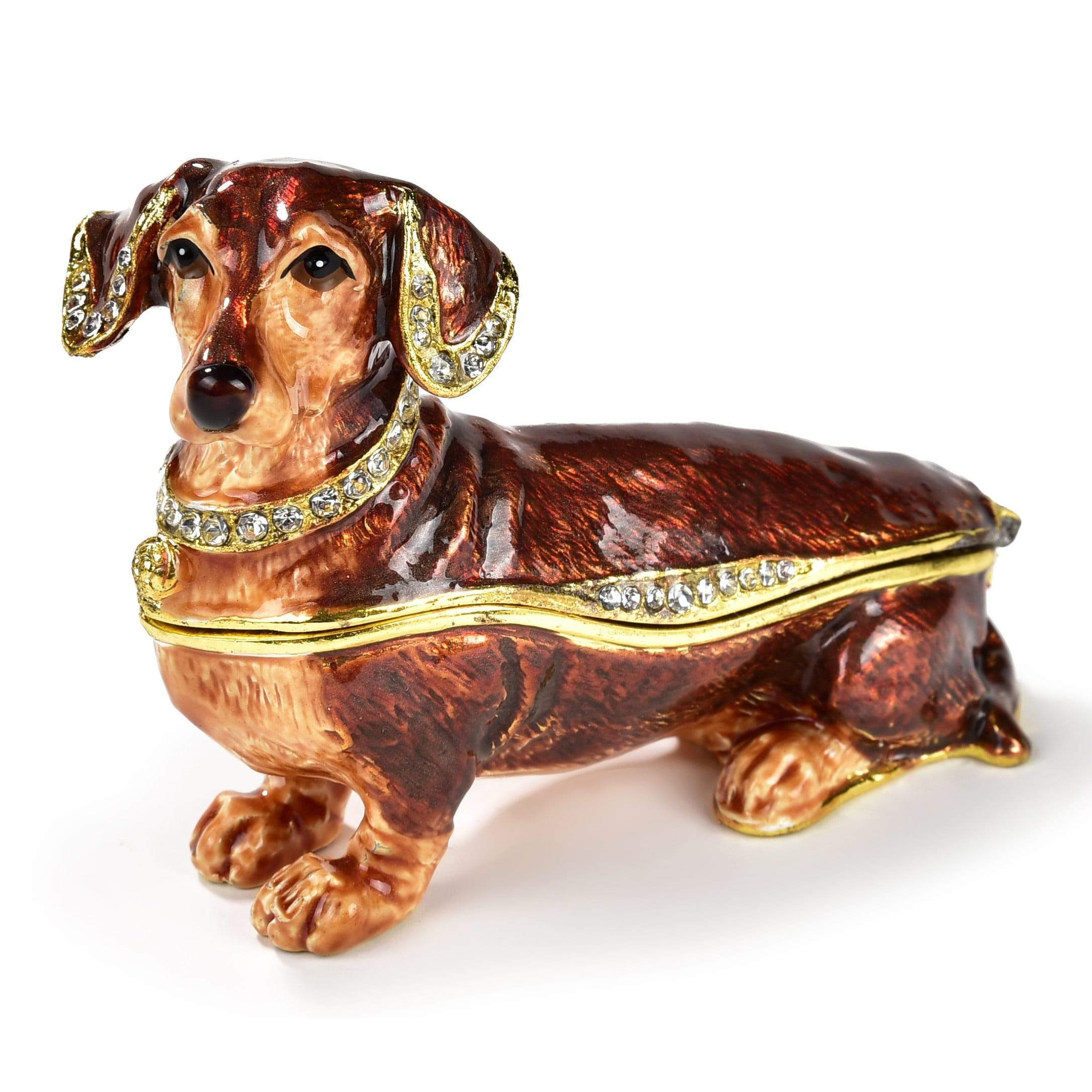 Kalifano Vanity Figurine Dauchshund Weiner Dog Figurine Keepsake Box made with Crystals SVA-060