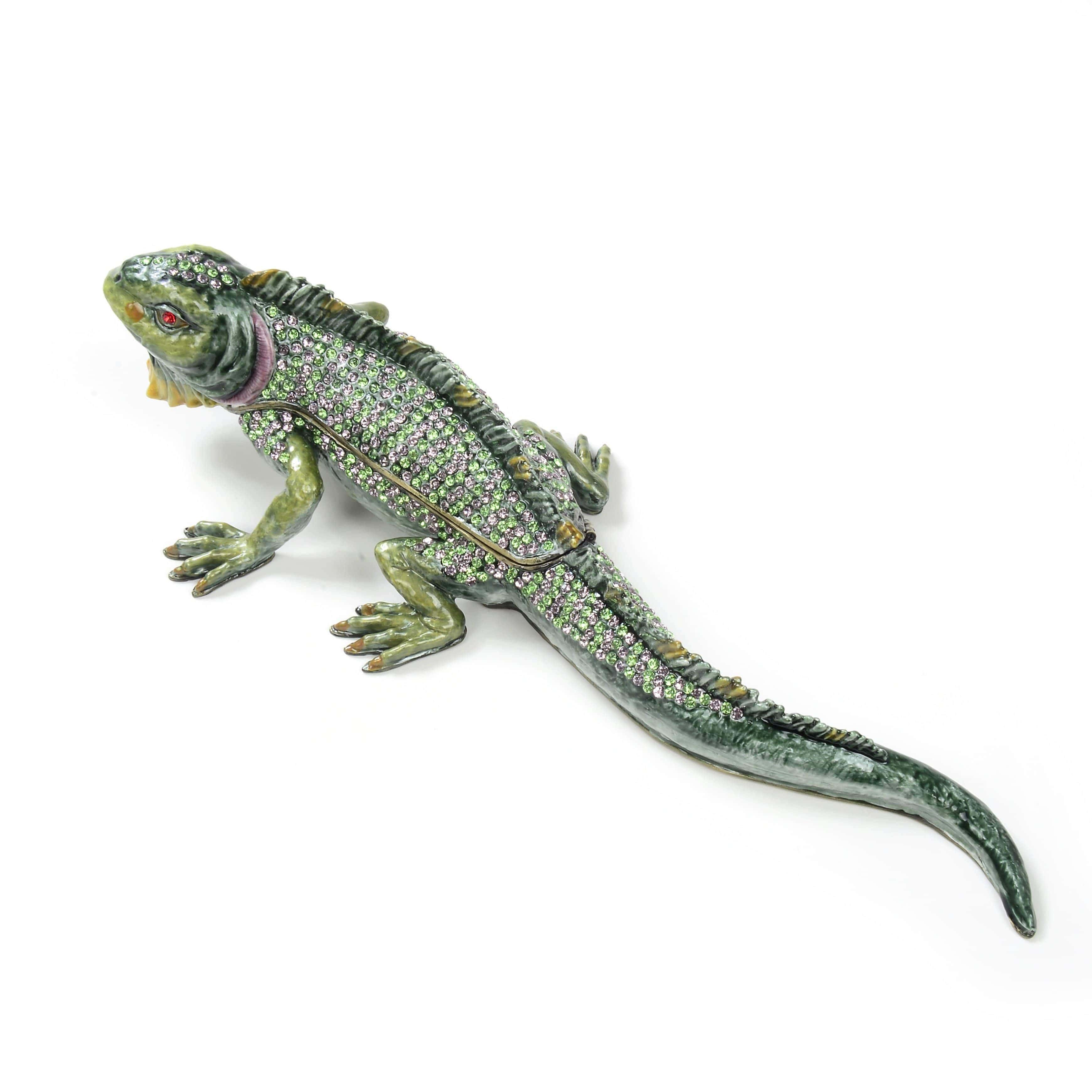 Kalifano Vanity Figurine Iguana Figurine Keepsake Box made with Crystals SVA-081