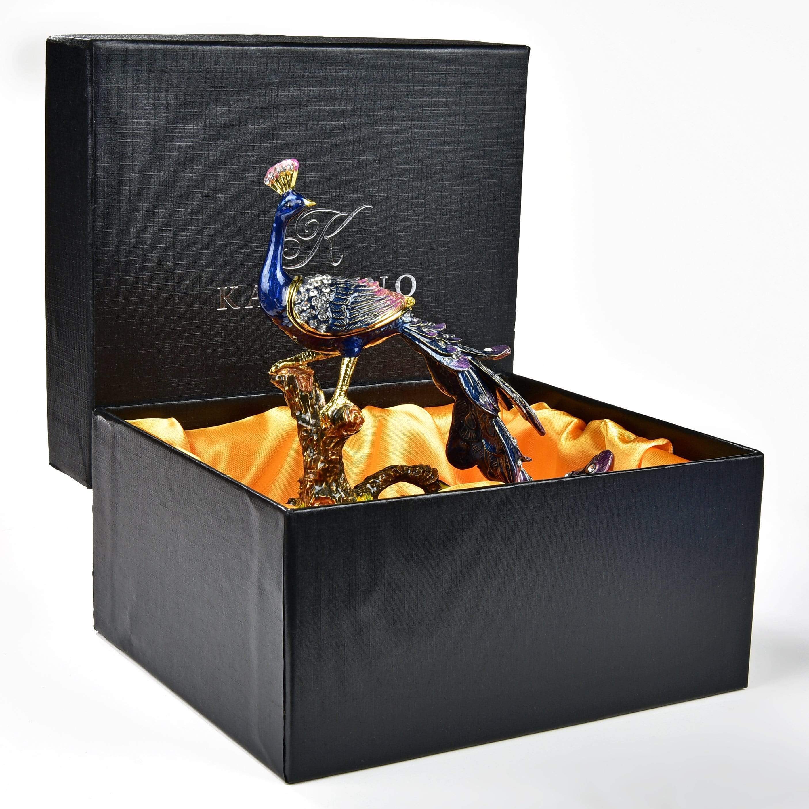 Kalifano Vanity Figurine Peacock on Branch Figurine Keepsake Box made with Crystals SVA-062