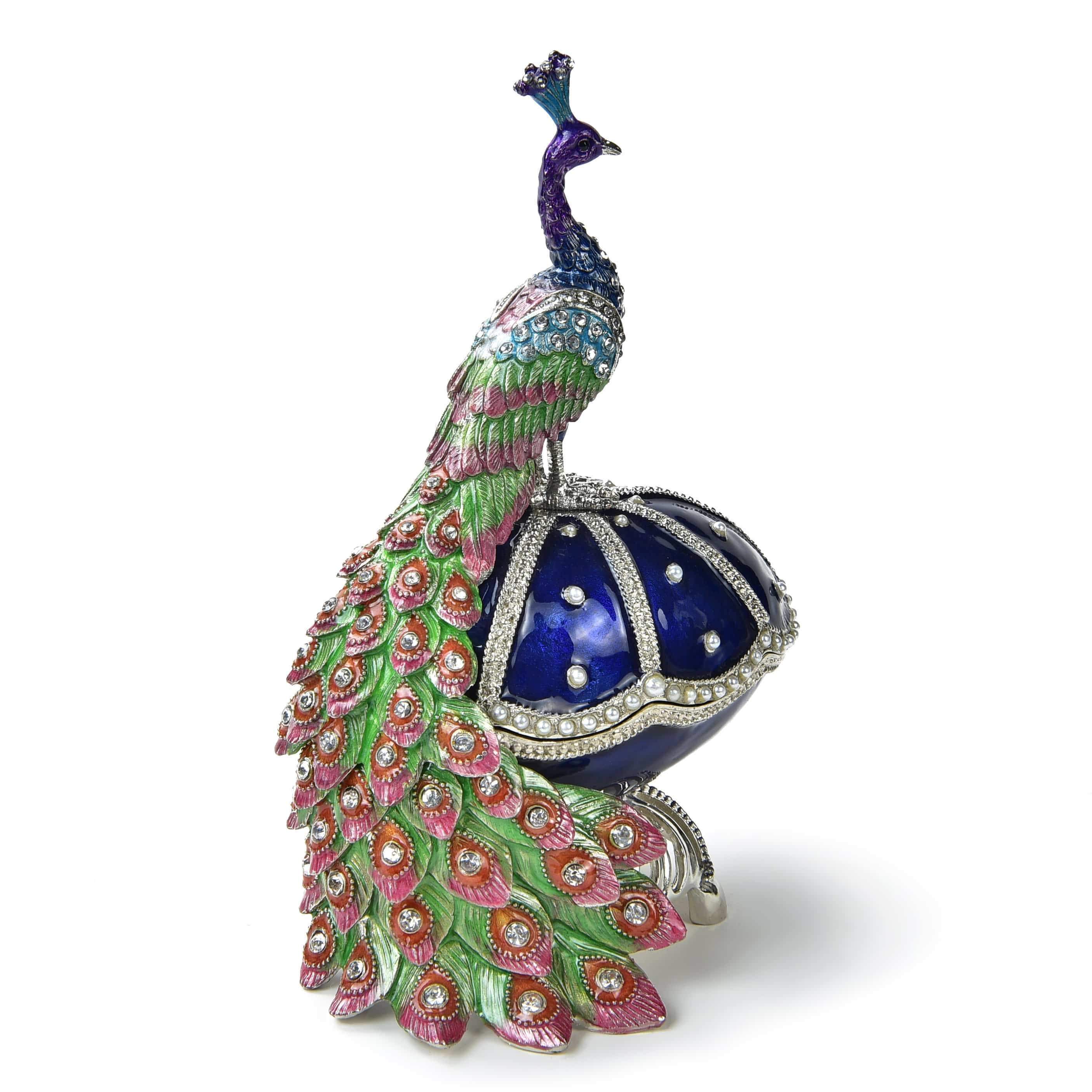 Kalifano Vanity Figurine Peacock on Egg Figurine Keepsake Box made with Crystals SVA-094