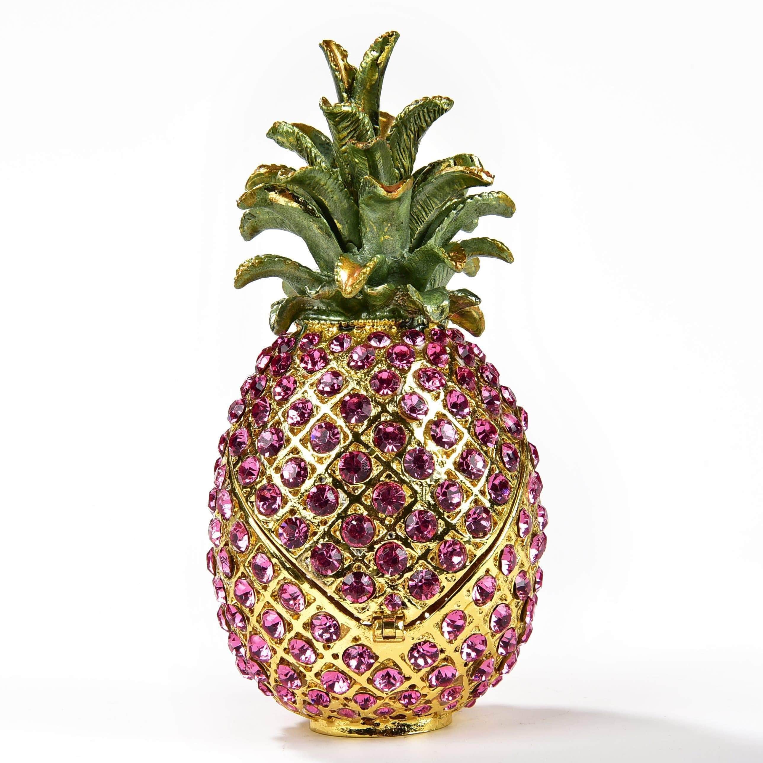 Kalifano Vanity Figurine Pink Pineapple Figurine Keepsake Box made with Crystals SVA-084