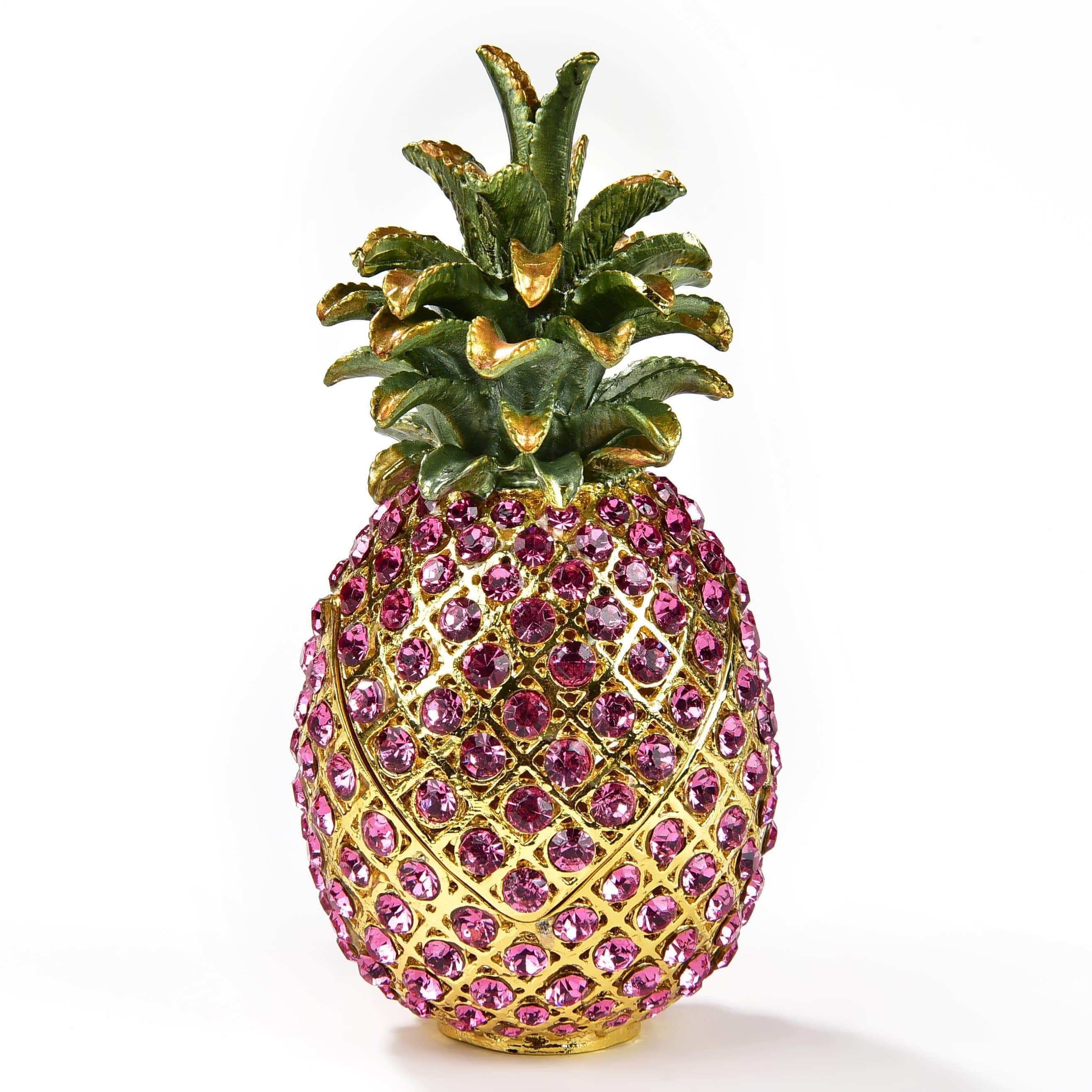 Kalifano Vanity Figurine Pink Pineapple Figurine Keepsake Box made with Crystals SVA-084