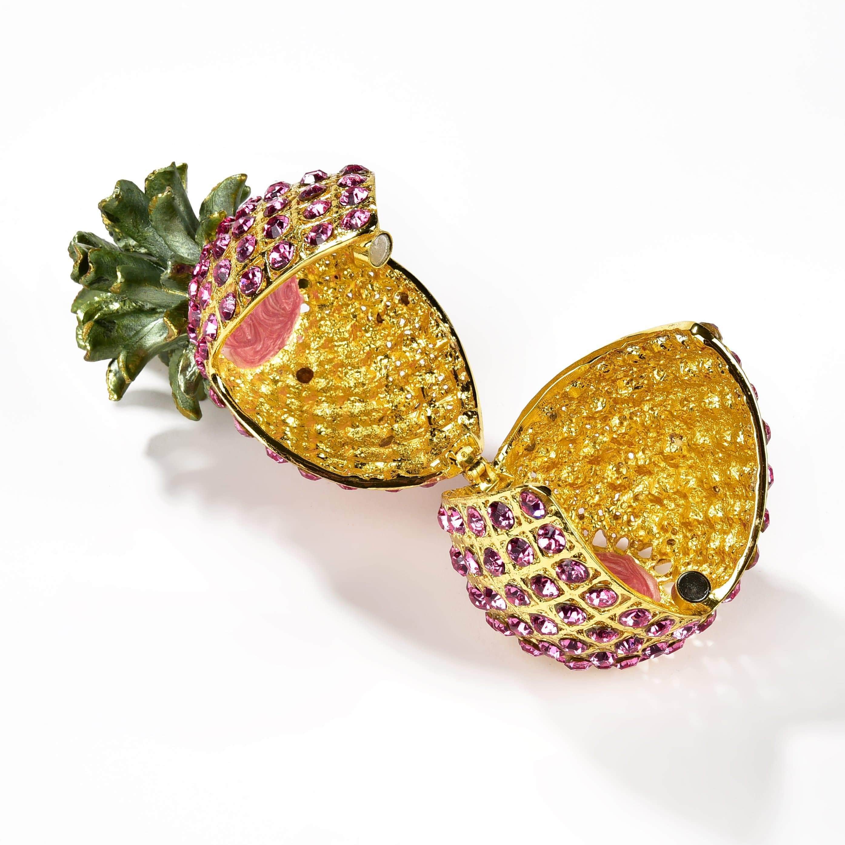 Kalifano Vanity Figurine Pink Pineapple Figurine Keepsake Box made with Crystals SVA-084
