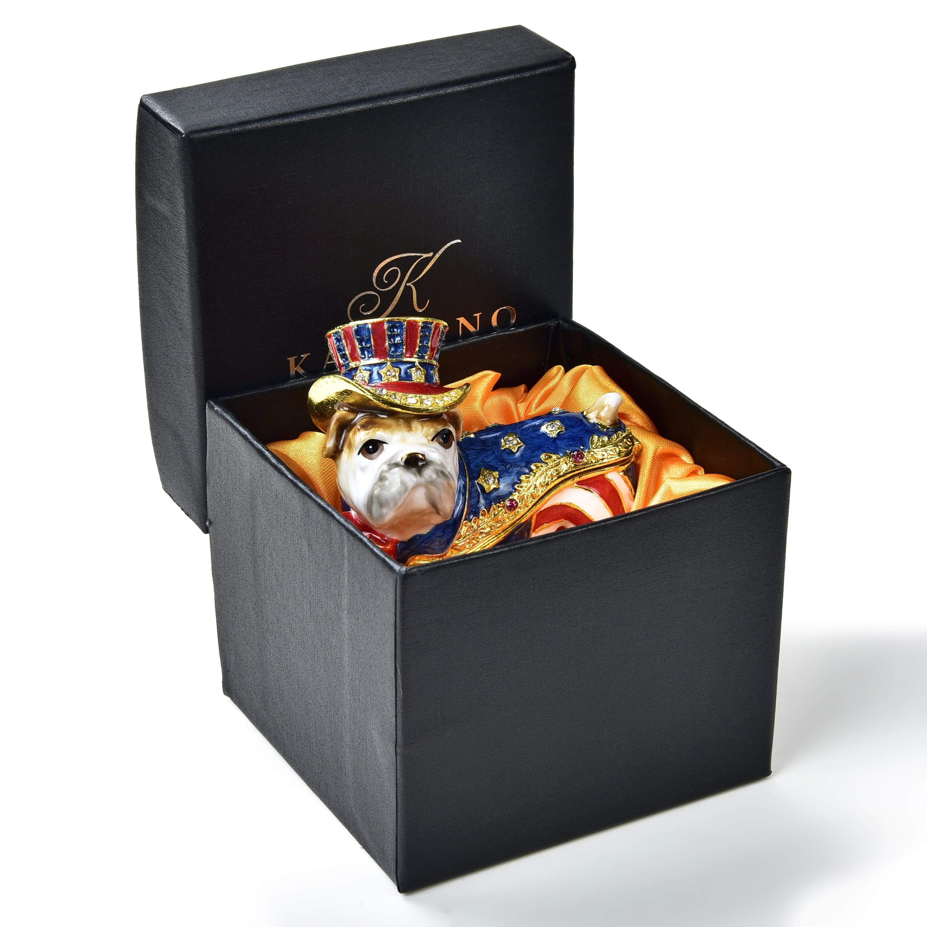 Kalifano Vanity Figurine USA Patriot Bull Dog Figurine Keepsake Box made with Crystals SVA-100