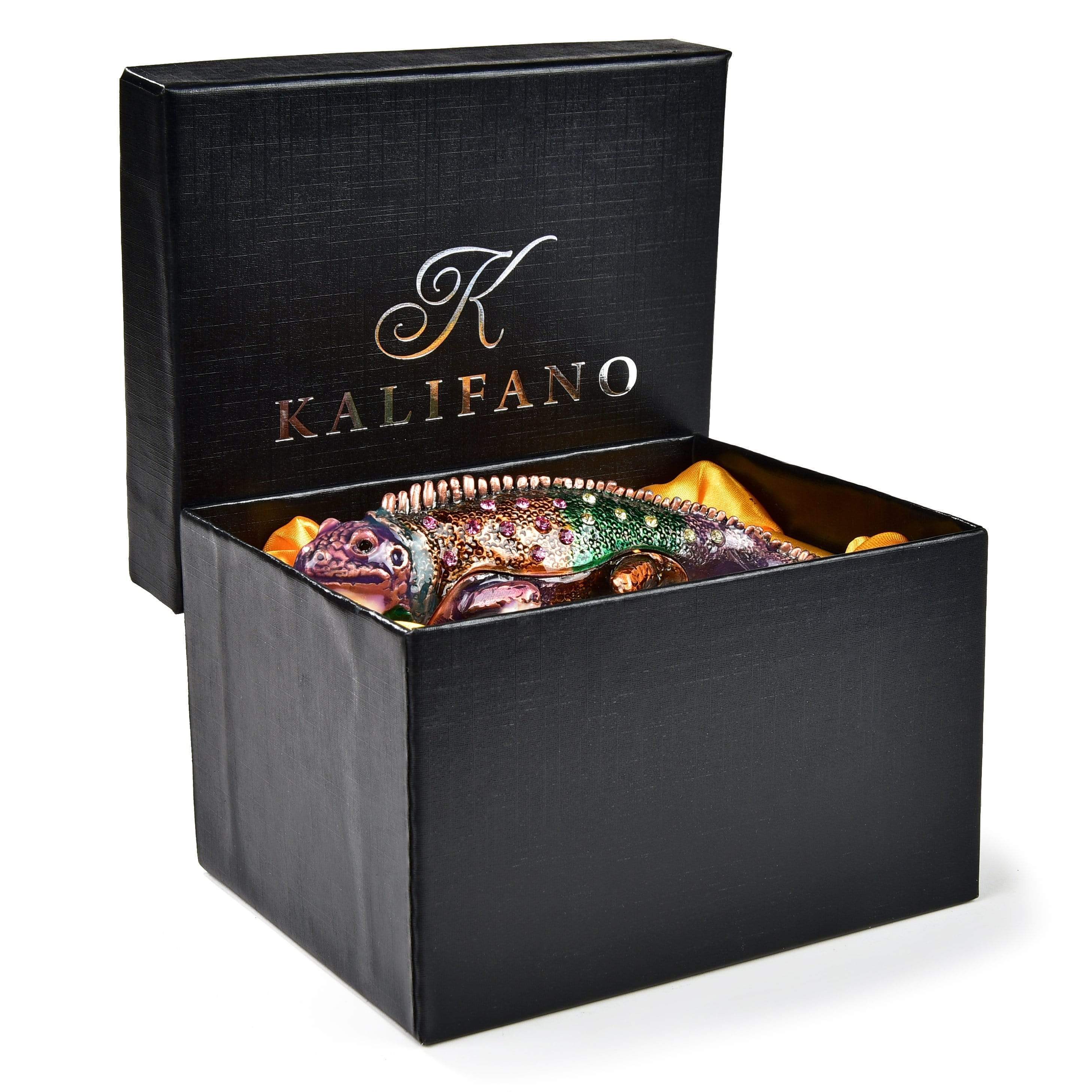 Kalifano Vanity Figurine Vanity Chameleon Figurine Keepsake Box made with Crystals SVA-051