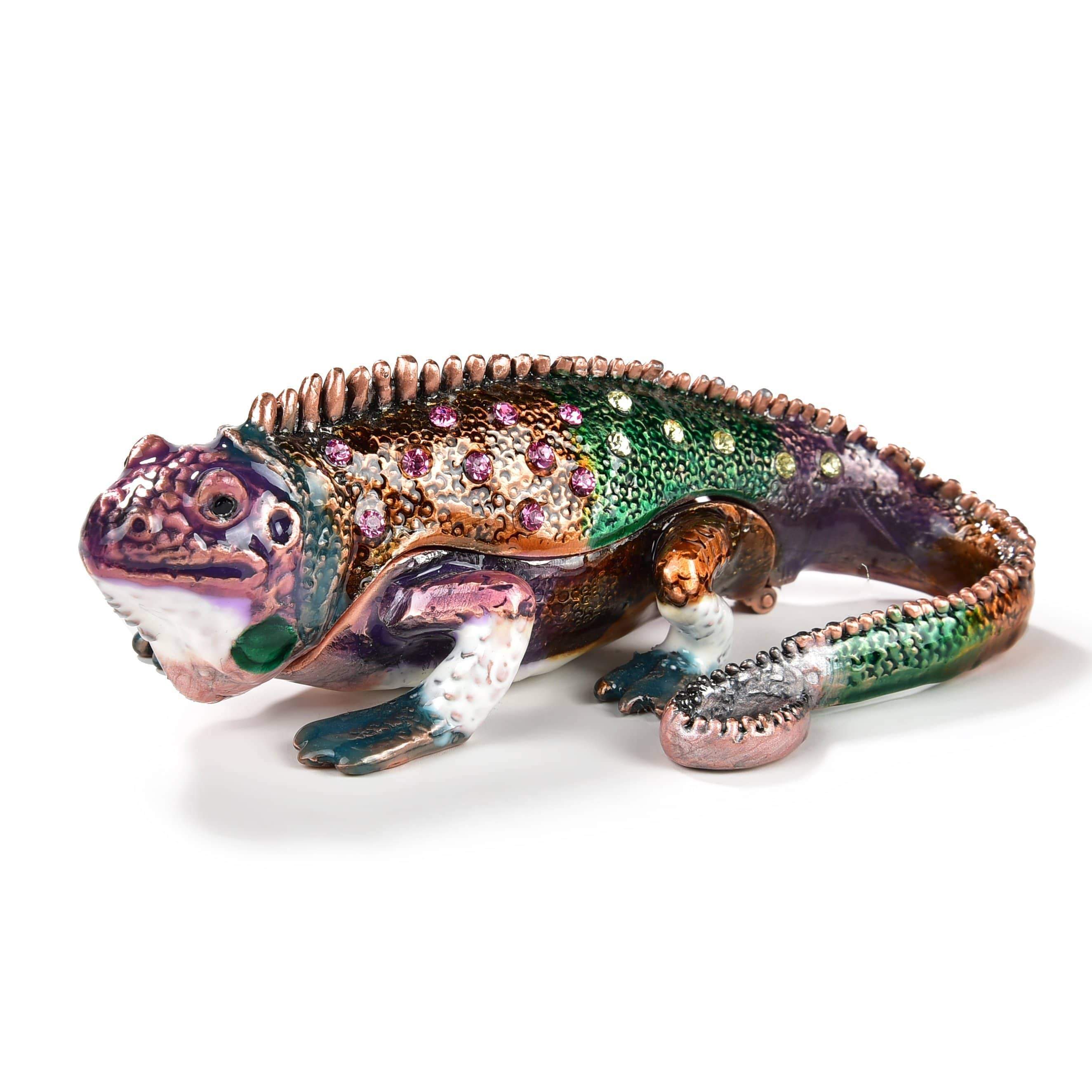 Kalifano Vanity Figurine Vanity Chameleon Figurine Keepsake Box made with Crystals SVA-051