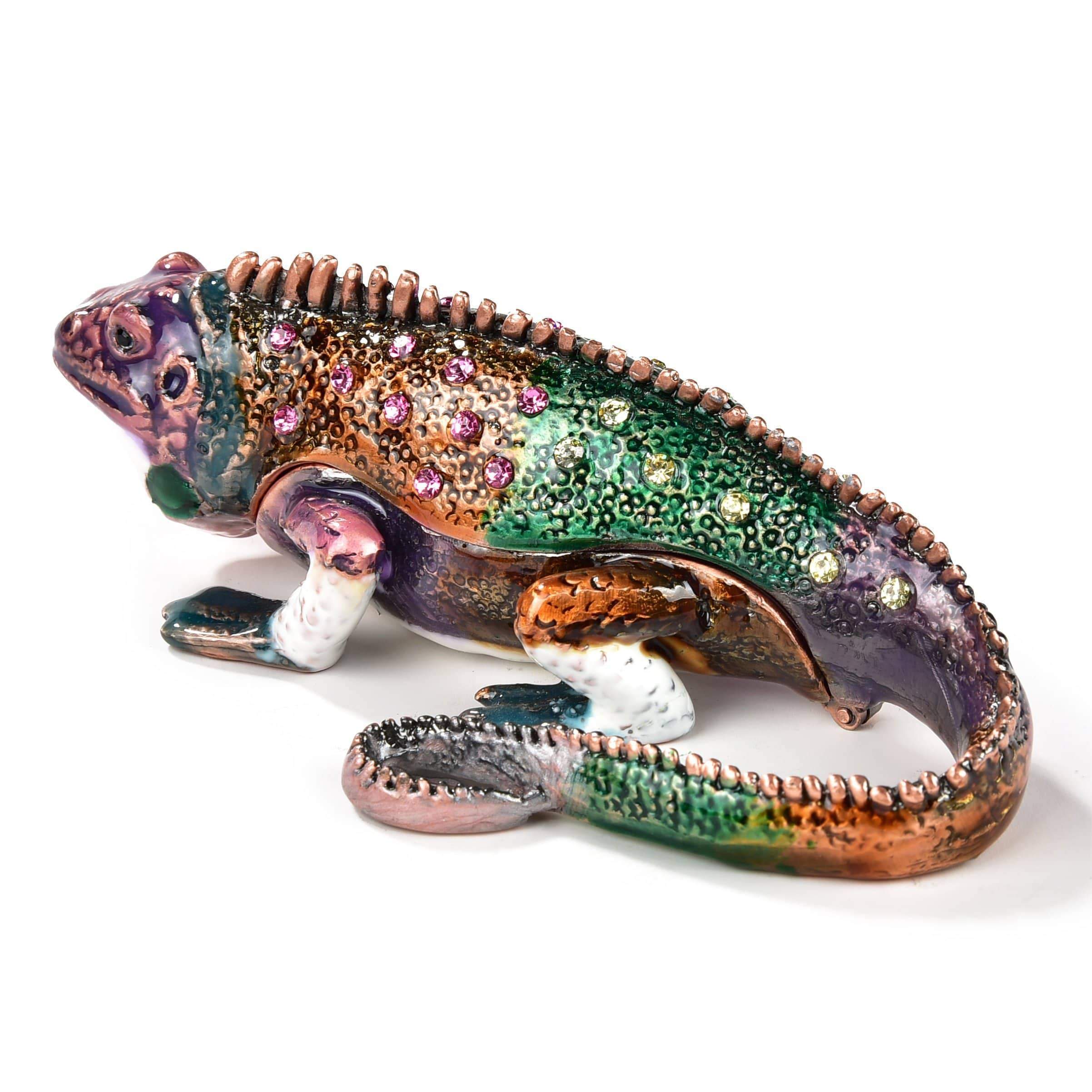 Kalifano Vanity Figurine Vanity Chameleon Figurine Keepsake Box made with Crystals SVA-051
